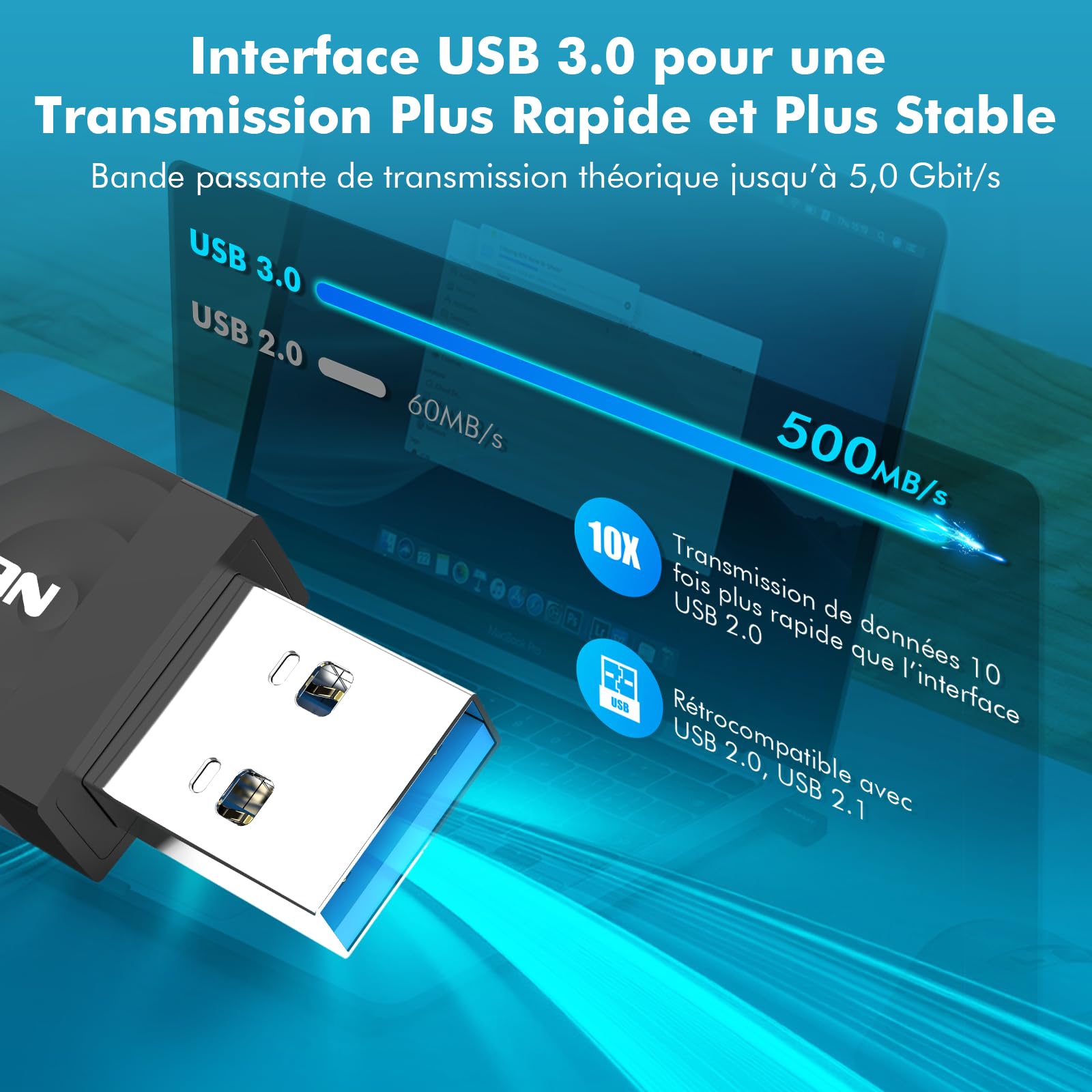 NEWFAST Clé WiFi AC1300 Mbps NF-U323, Nano Adaptateur USB WiFi Double Bande 2.4G/5GHz, MU-MIMO USB 3.0