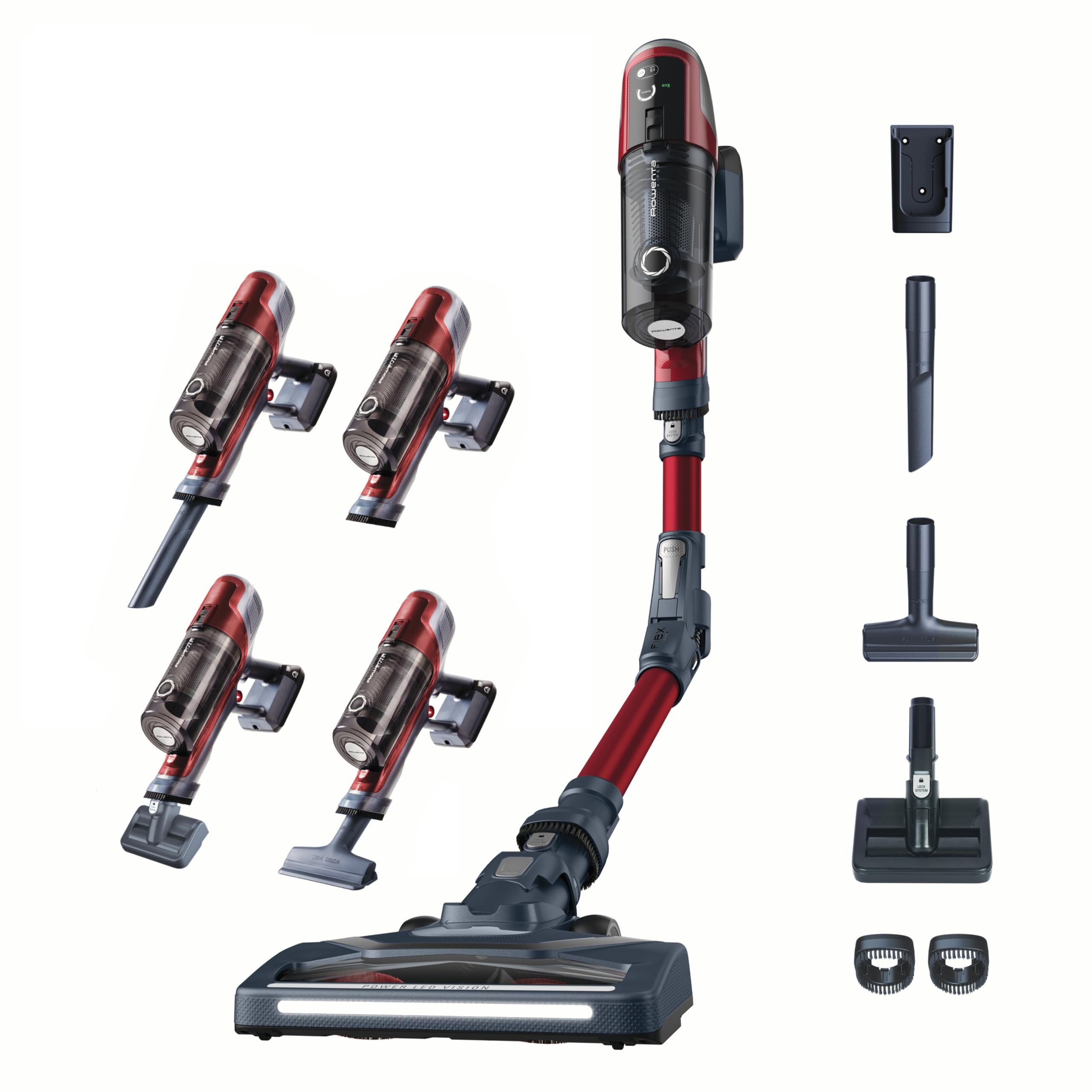 Rowenta XPert 6.60 Flex, Cordless Broom Vacuum, With 3 Functions in 1, Battery Life 45 Minutes, Lithium Battery, Flexible Tube, Easy Access Different Surfaces, Color Black/Red, RH6471