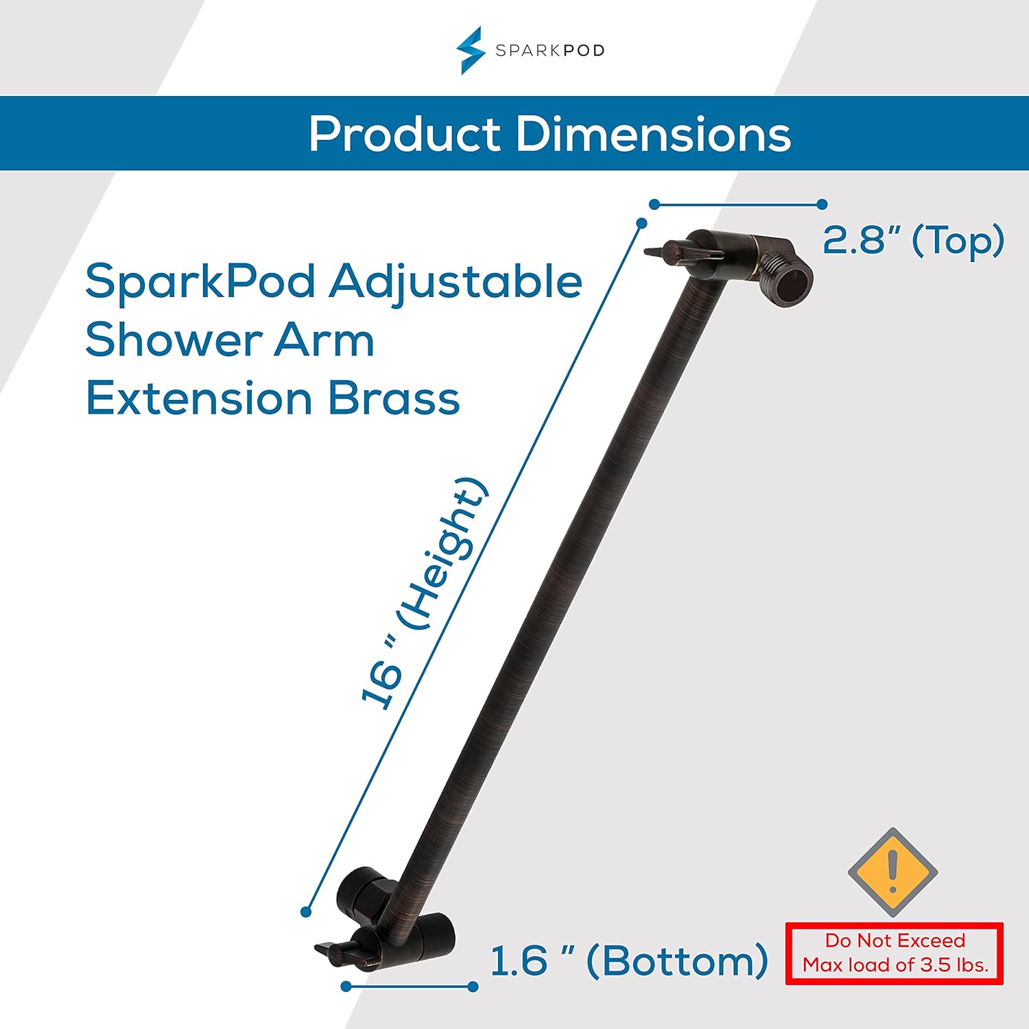 SparkPod Shower Head + 6 Inch Shower Arm + 16 Inch Adjustable Extension Arm (Oil Rubbed Bronze)