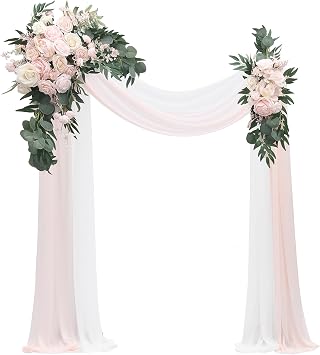 Floroom Arch Flowers with Drapes Kit Pack of 4 - 2pcs Artificial Blush Pink Floral Swag Arrangement with 2pcs Draping Fabric for Wedding Ceremony Arbor and Reception Backdrop Decoration