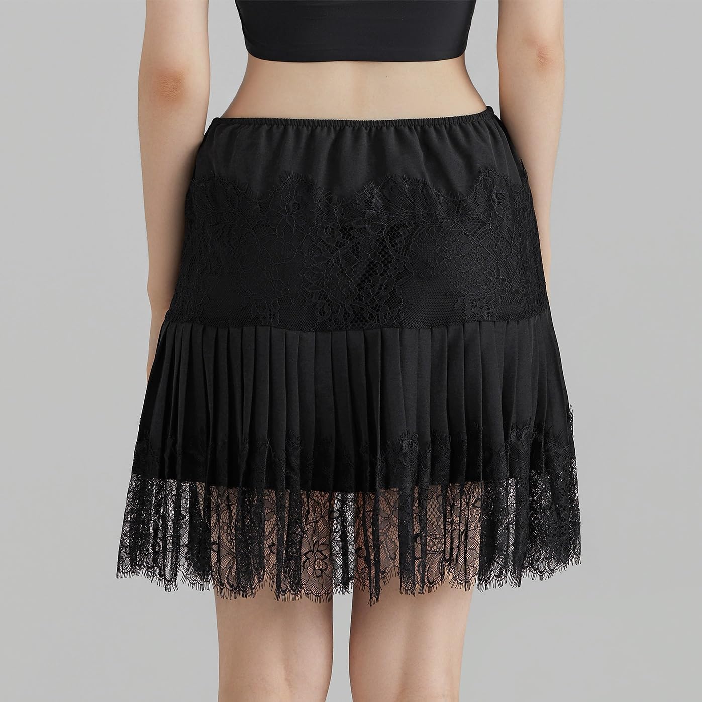 Women Lace Slip Skirt Pleated Flowy Mini Lace Skirts Low Rise Lace Mesh Half Slip Skirt Underskirts - Image 3