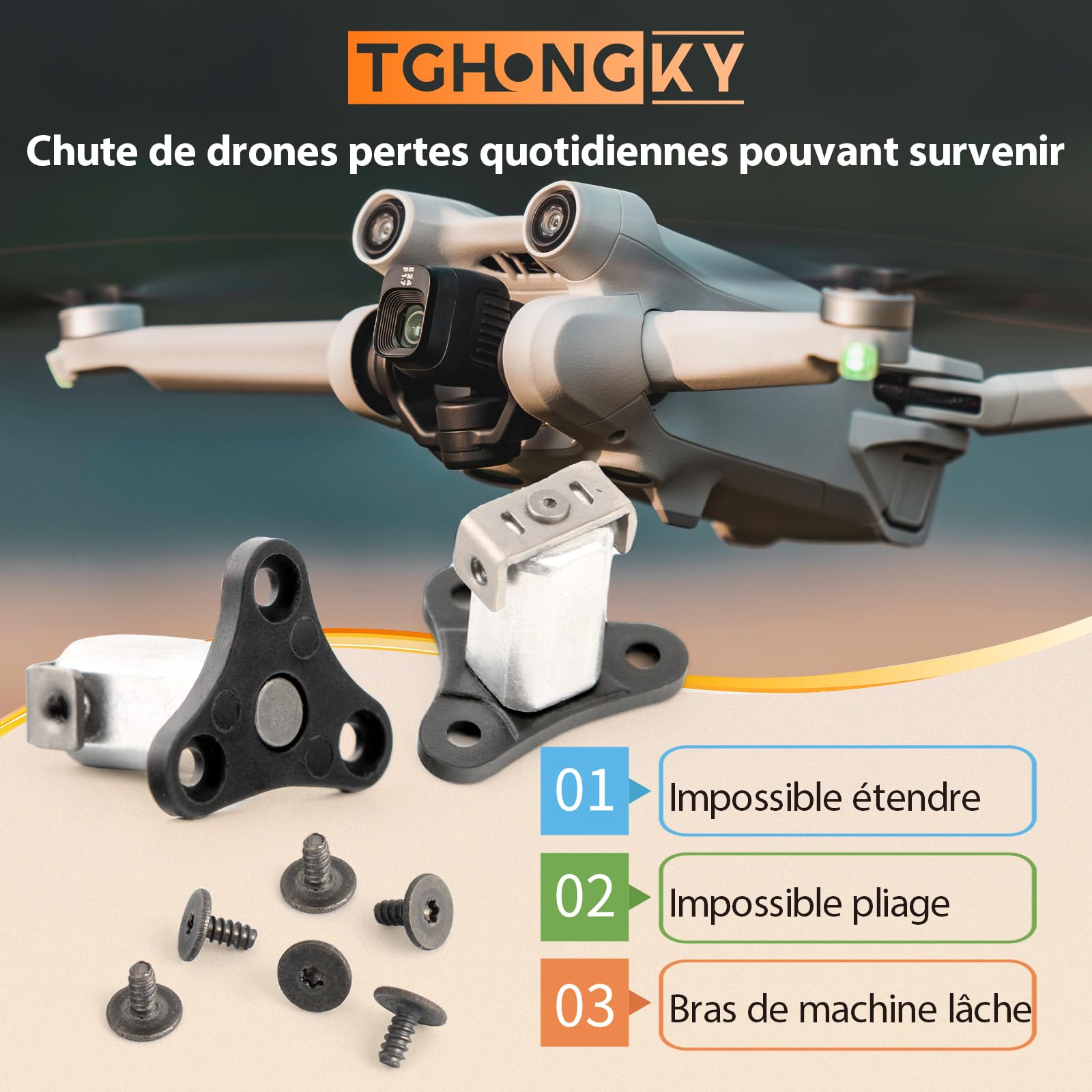 2* Pivot de Bras Avant pour DJI Mini 3/Mini 3 Pro Bras de Drone pour DJI Mini 3/Mini 3 Pro Axe de Bras Avant (6* vis Axe de Bras Avant,1* Outils 4 en 1)