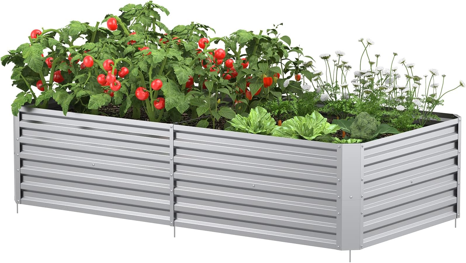 Mr IRONSTONE Galvanized Raised Garden Bed Outdoor for Vegetables Flowers Herb, Large Metal Planter Box Steel Kit Flower Herb, 4x8x2ft