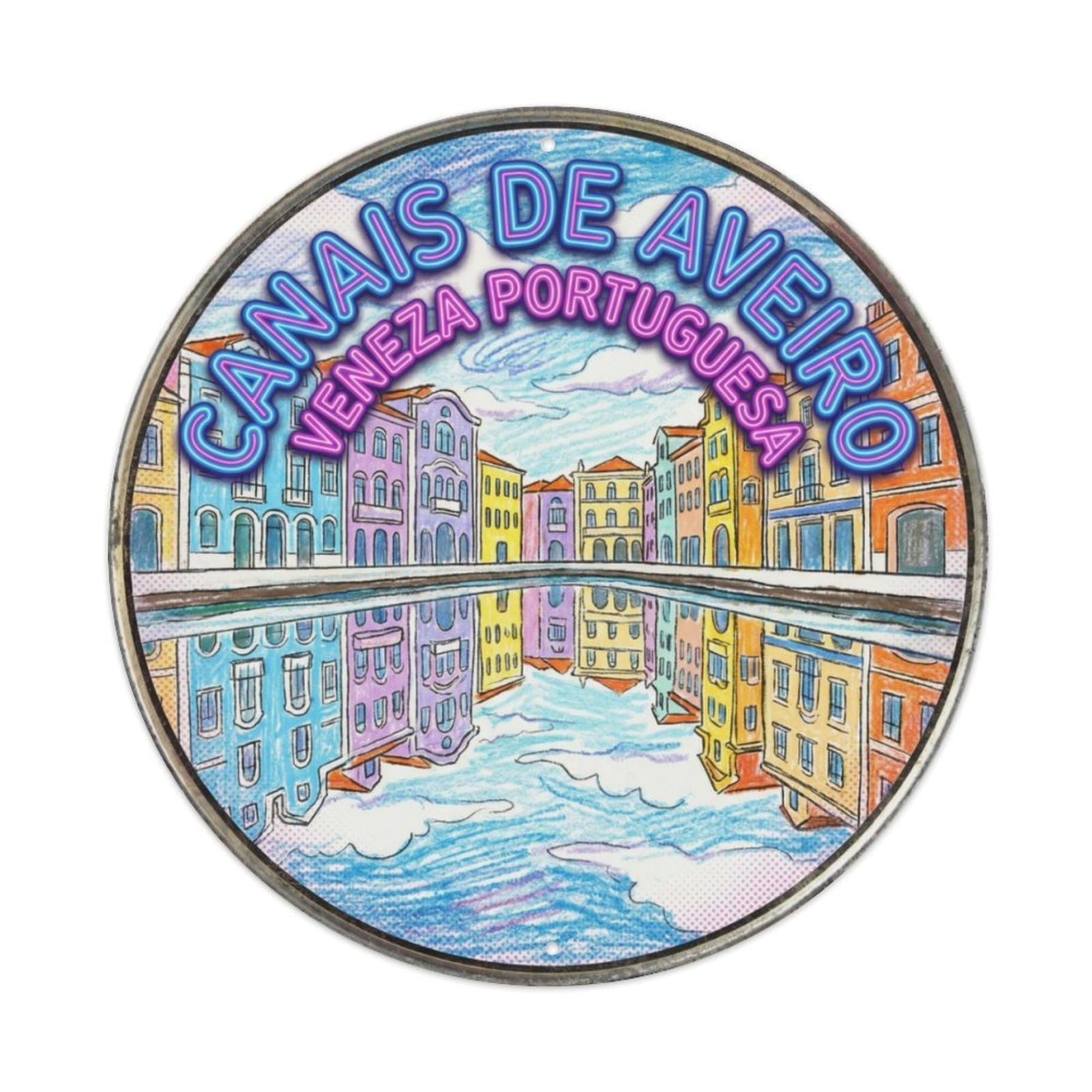Canal Venetian Kitchen Waterway Metal Tin Sign Plaque Wall Decor for Cafe, Club Bar, Office, Home Garden Round Metal Poster 8x8Inch