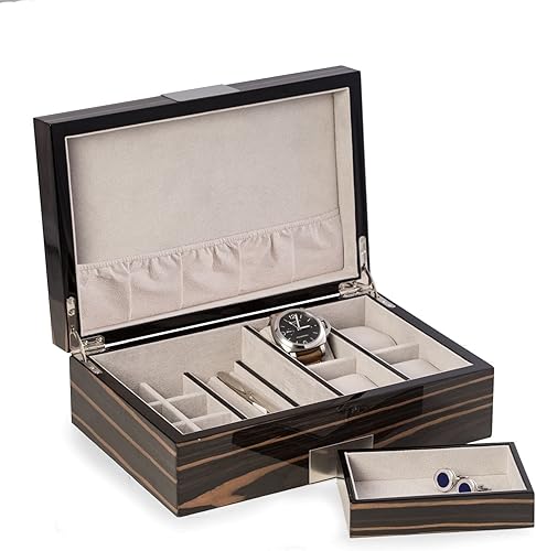 Bey Berk Ebony Finish Wood 4 relojes Kevin Lacado Velour Caja de reloj