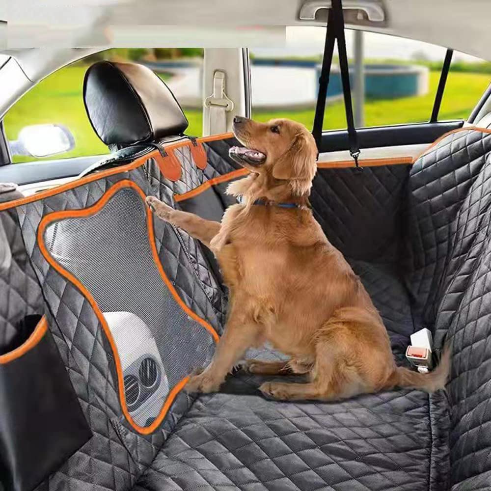 Funda Coche Perros Asiento Trasero, Cubre Asientos Coche Perro con Ventana Protector Lateral, Funda Perro Coche Impermeable Antideslizante para Coche, SUV, Camiones
