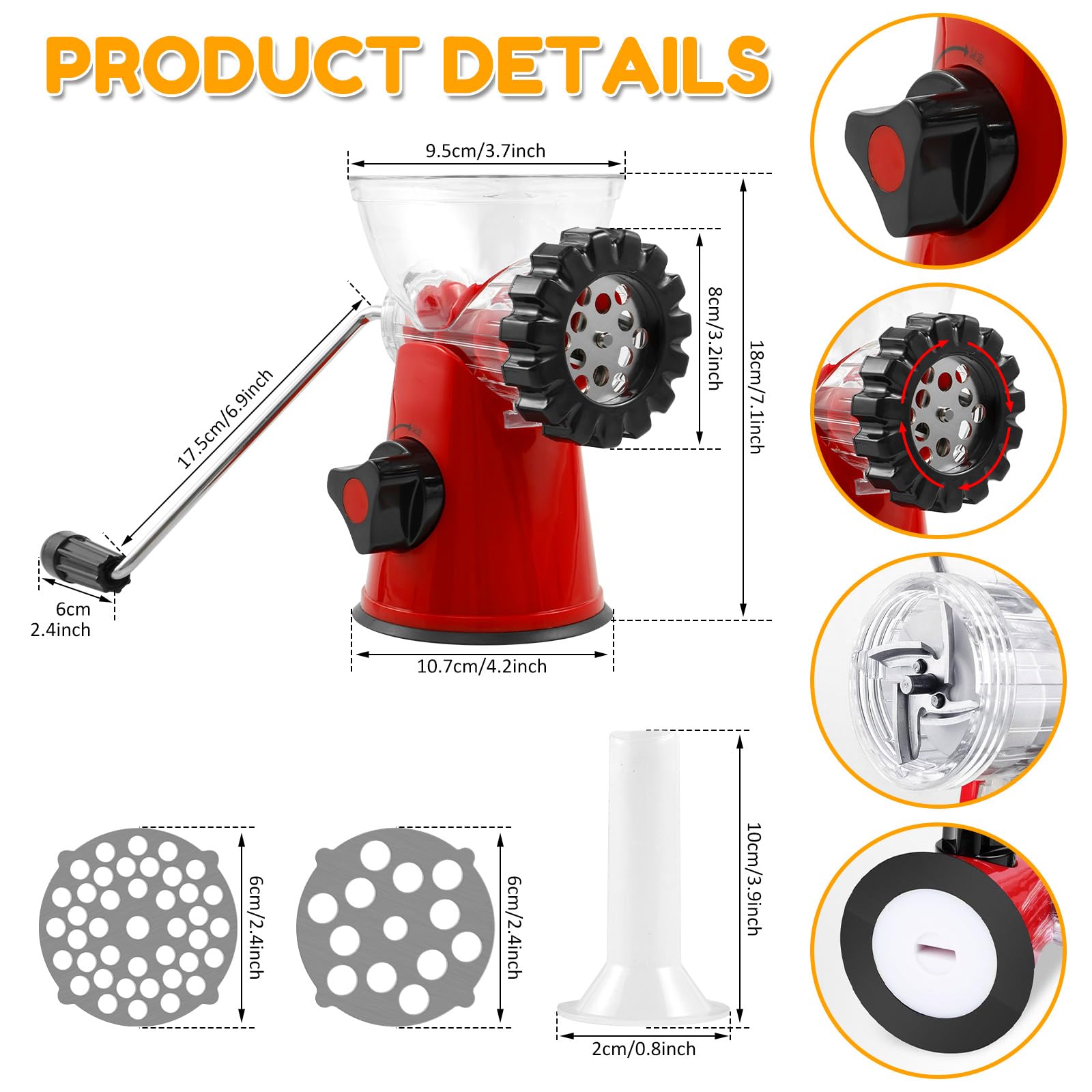 Molinillo manual de carne con manivela de mano de grado alimenticio, máquina de salchichas, picadora de carne de corte rápido, picadora manual multifuncional, fácil limpieza para jengibre y