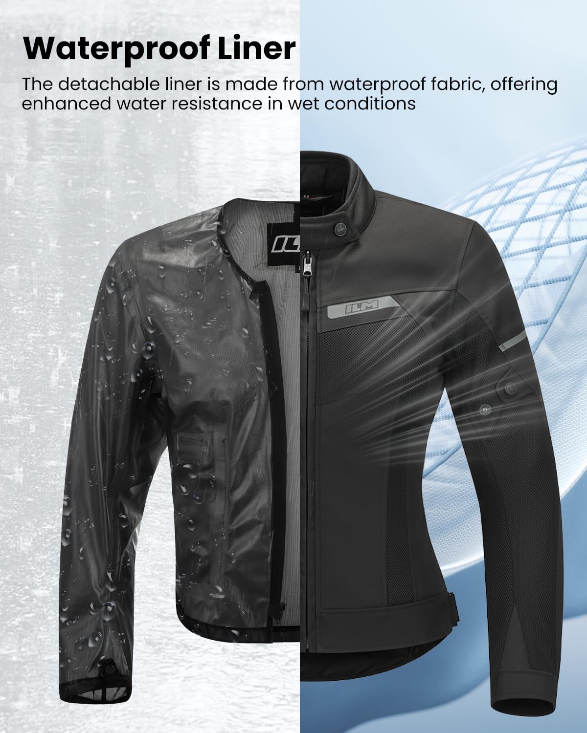 ILM Women Motorcycle Jacket with Armor CE Lightweight Moto Jacket with Detachable and Waterproof Mesh Liner All Season JM4 (Black, M)