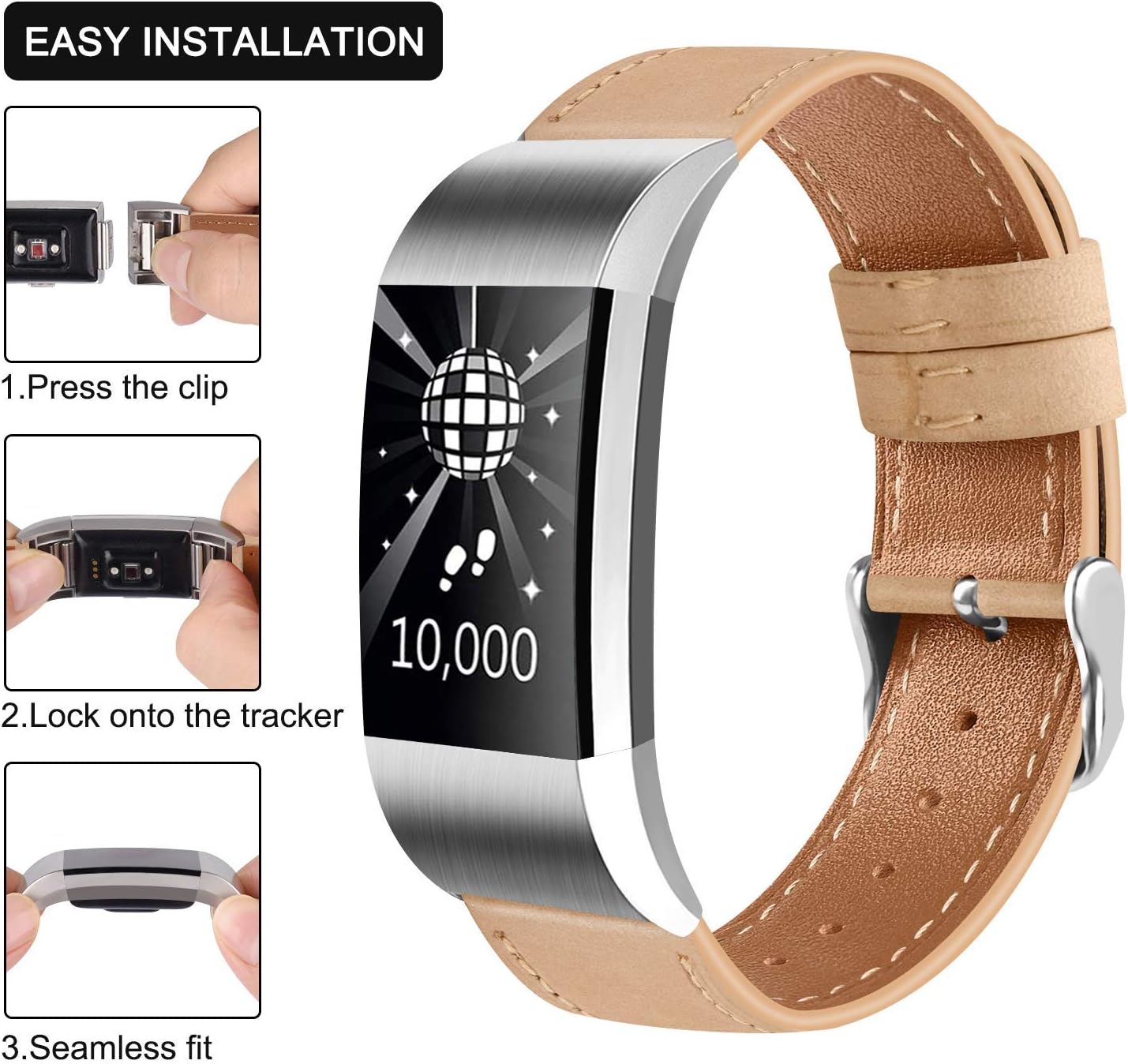 Tobfit 2 Pack Leather Bands Compatible with Fitbit Charge 2 Bands for Women Men, Soft Genuine Leather Accessories Replacement Wristband