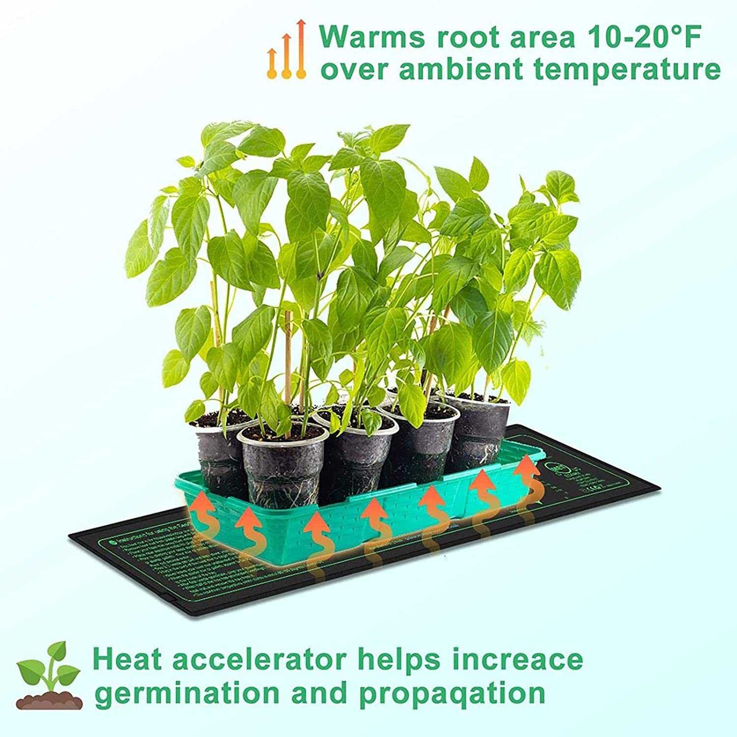 Tapis chauffant pour semis, propagateur chauffé pour plantes de 10 cm × 52,5 cm avec contrôleur de thermostat, tapis chauffant pour reptiles, coussin chauffant imperméable pour semis pour plateau de