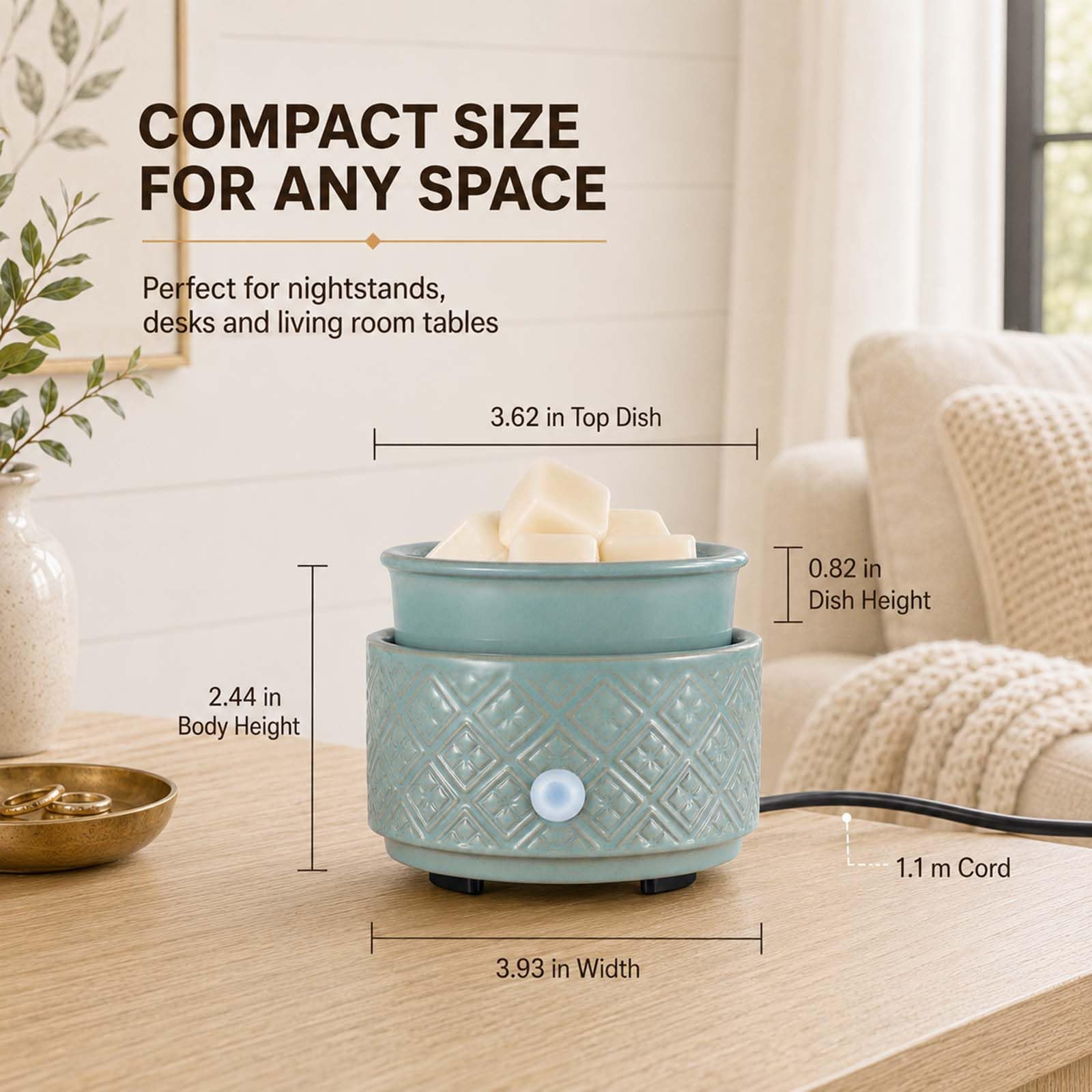 mocosa Podgrzewacz do wosku zapachowego, ceramiczny podgrzewacz wosku 3 w 1, zapachy, oleje do świec, domowy palnik woskowy, elektryczny podgrzewacz do świec, prezent dla mamy, kobiet, zielony