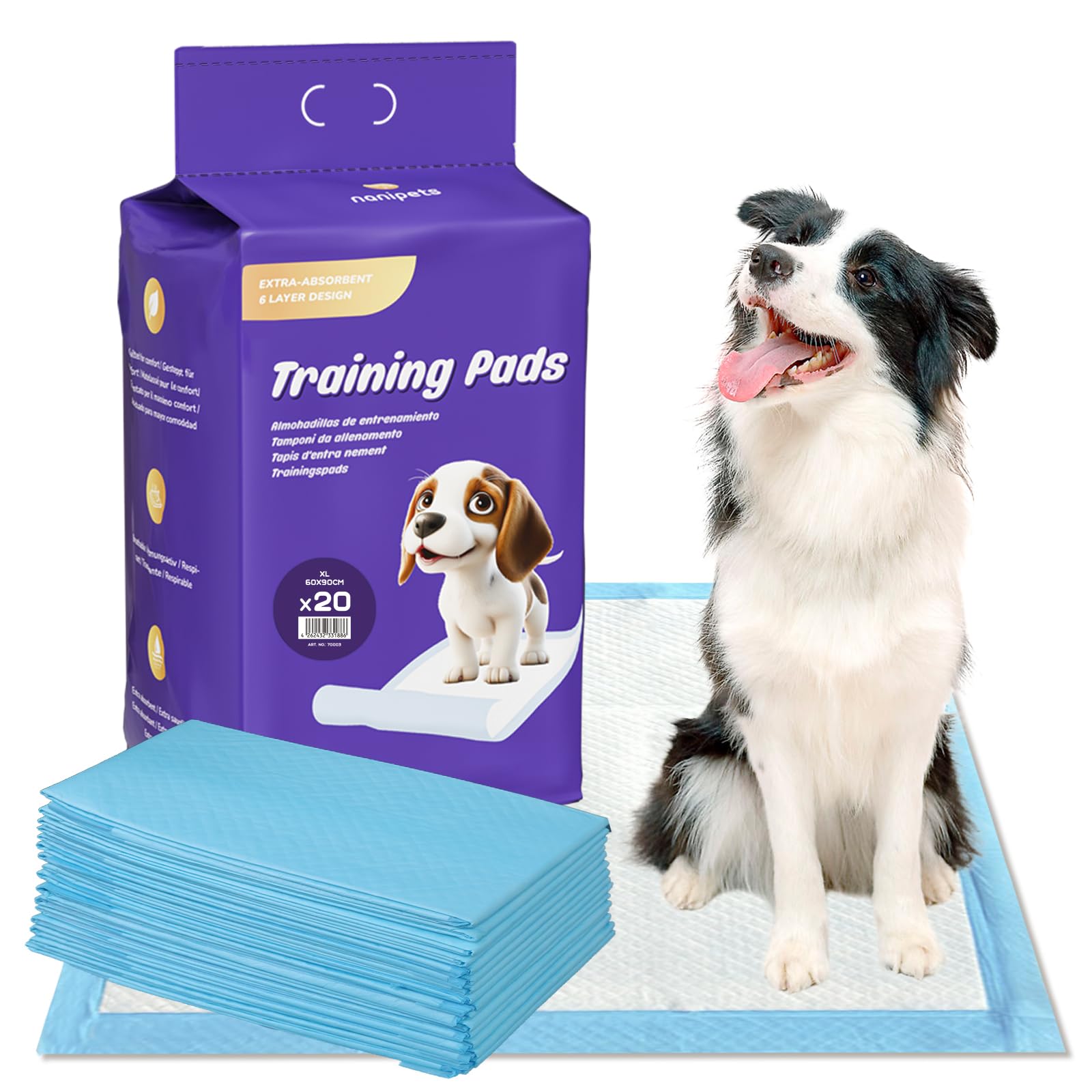 Trainingspad für Hunde Welpenunterlagen, Superabsorbierendes & Auslaufsichere Wickelunterlagen, 60 x 90 cm Extra Große, Dicke Pet Pads, 20 Stück