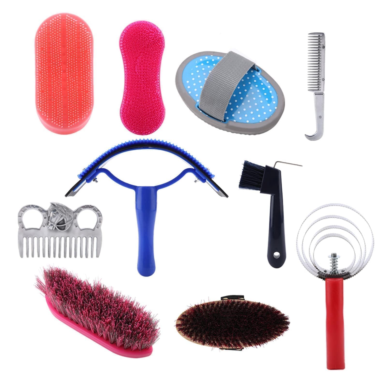 Kit De Aseo Para Caballos De 10 Piezas, Juego De Suministros Para Cuarto De Aperos, Juego De Cepillos Para Caballos, Suministros Para Baño De Caballos Para Jinetes Principiantes
