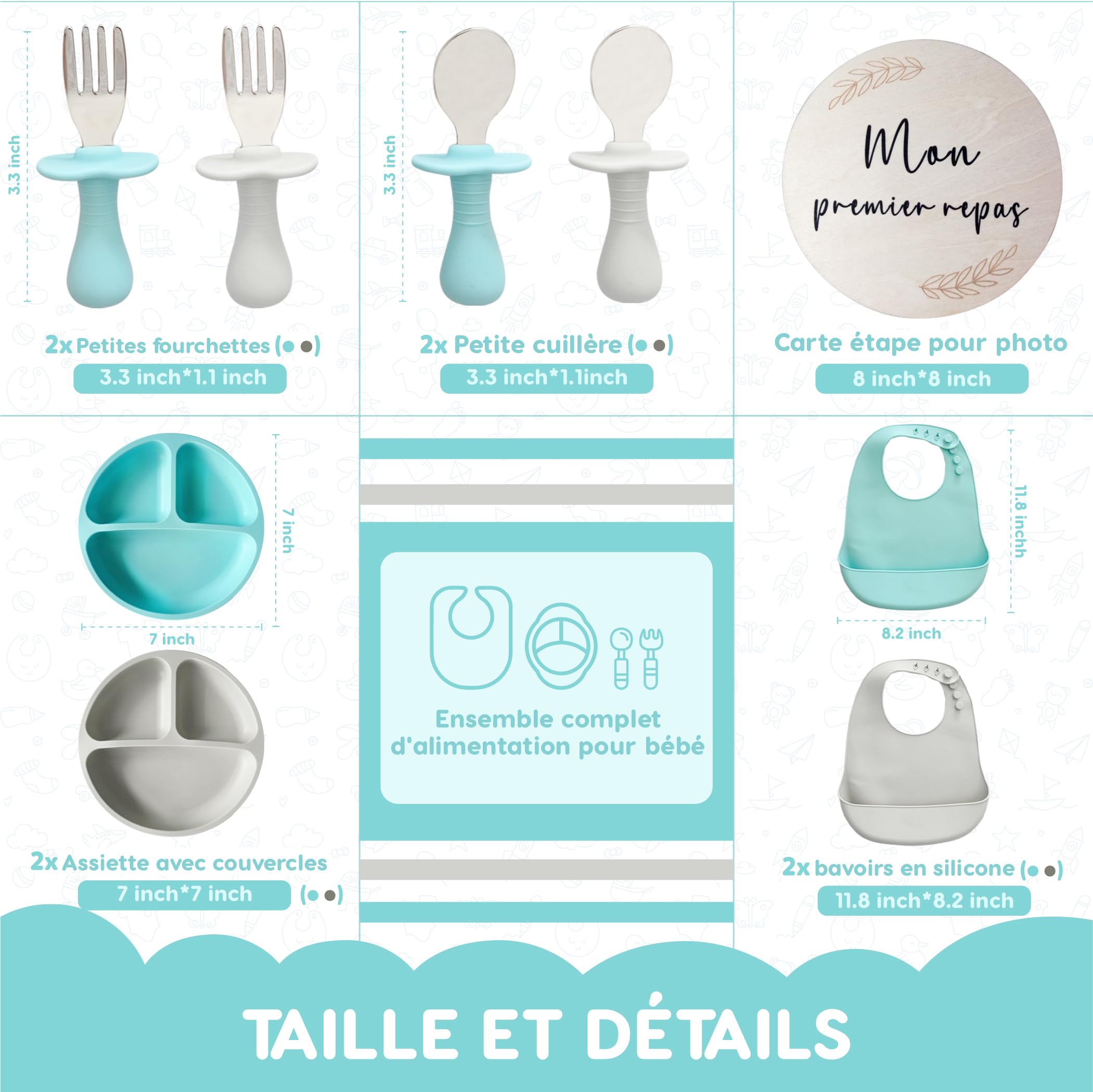 Lot De 2 Assiettes Bébé Avec Ventouses En Acier Inoxydable 304 - 3 Compartiments, Sans BPA, Lavables Au Lave-vaisselle - 8