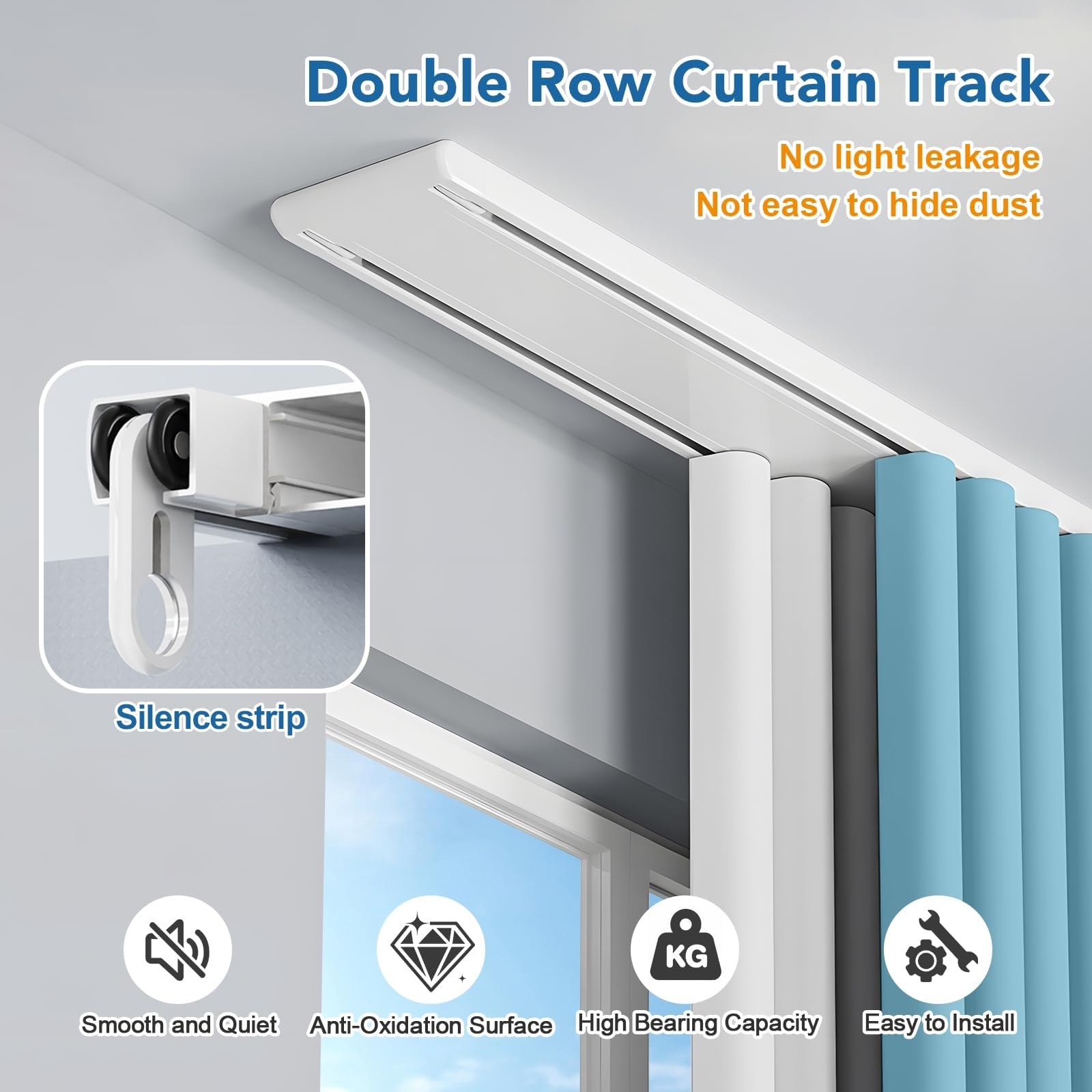 Riel de techo silencioso para cortinas personalizables, ideal para sala de estar, dormitorio, baño y tabiques de 3,4 m