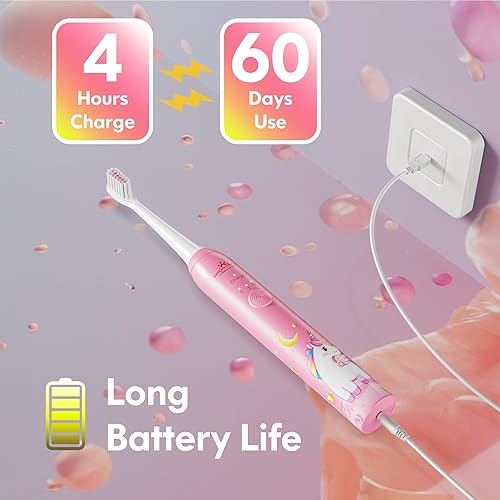 Miniatura 7 de DADA-TECH Cepillo de dientes eléctrico para niños, recargable, suave cepillo de dientes de unicornio con temporizador alimentado por tecnología