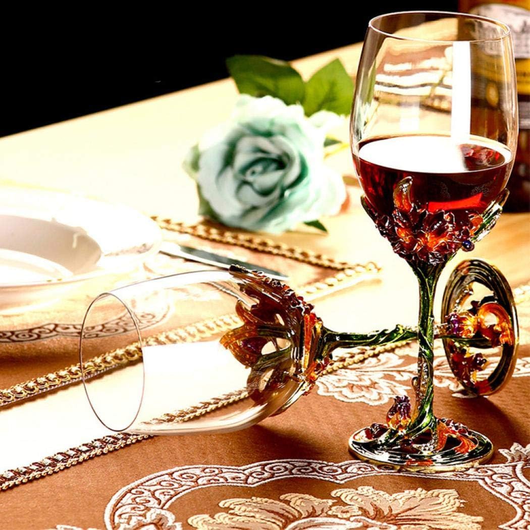 Comeon Wine Glasses Crystal Red Wine Glasses Elegant Champagne Glasses Enamels Floral Decorative Goblets(Green /2 set(gift box)) - Image 5