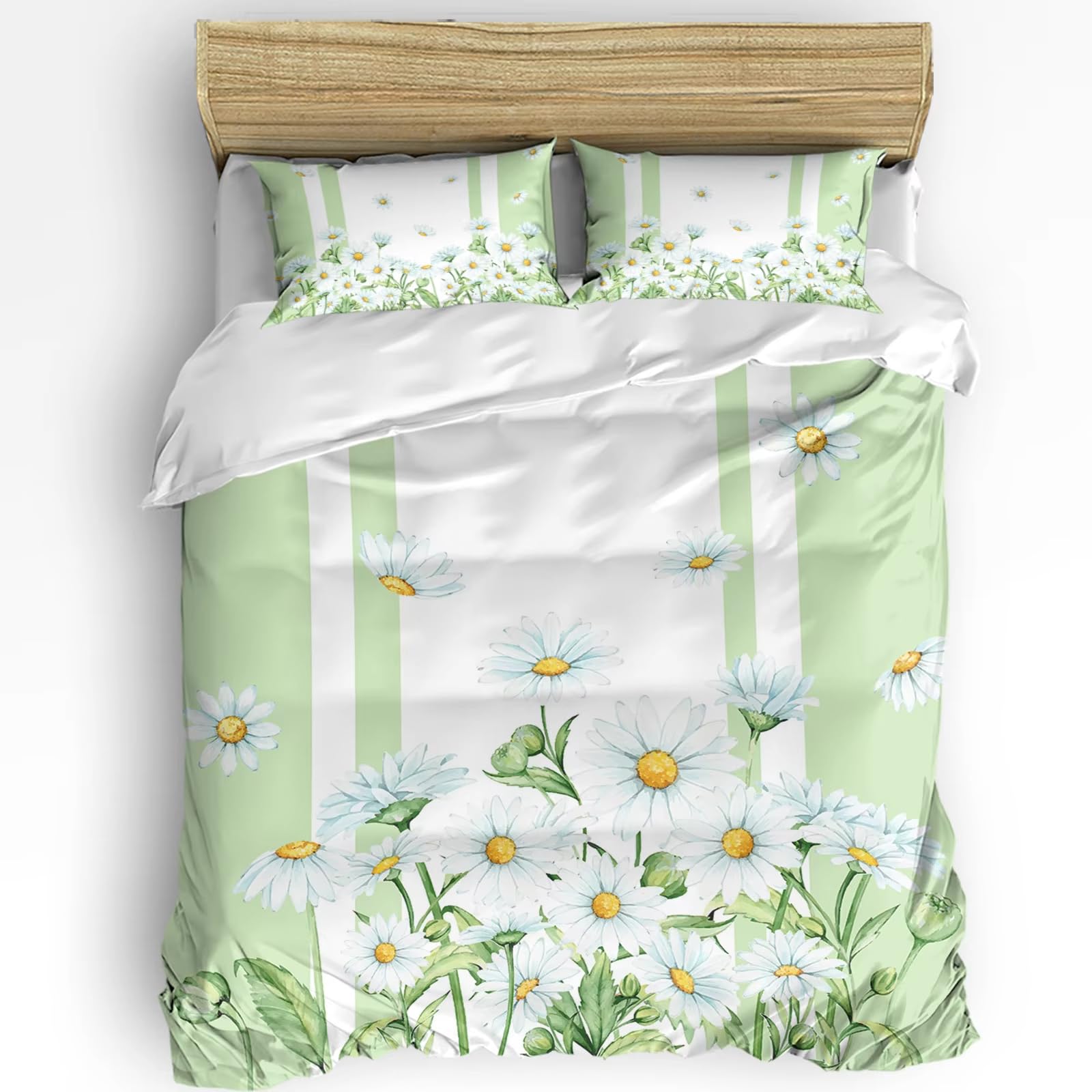 Housse de couette marguerites vertes pour transformer votre chambre en un havre de fraîcheur
