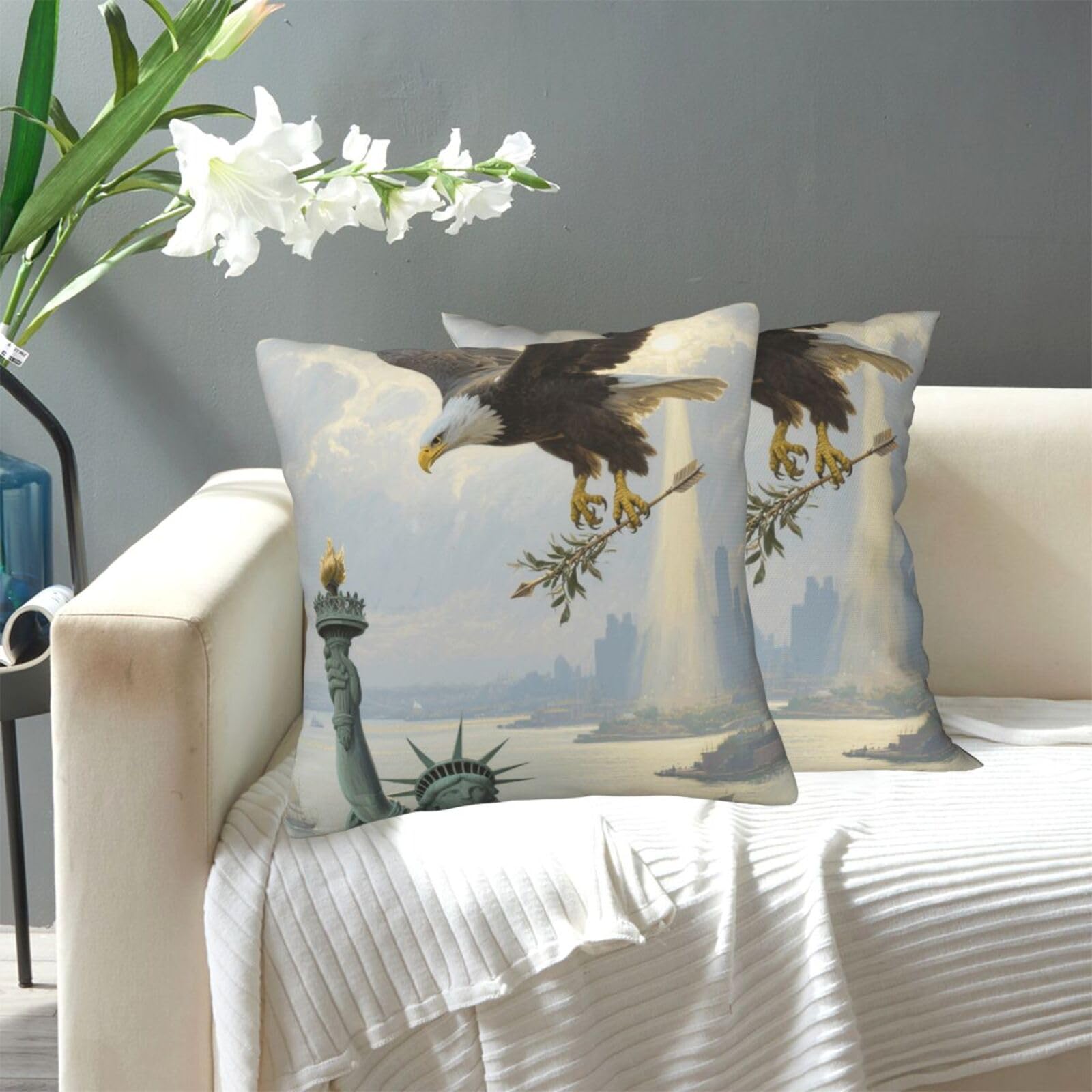 FekiLoot Decorative Throw Pillow Covers Modern Farmhouse Pillowcase Double Sided Cozy Cushion Cover for Sofa Couch Bed 12"X12" Patriotic American Eagle