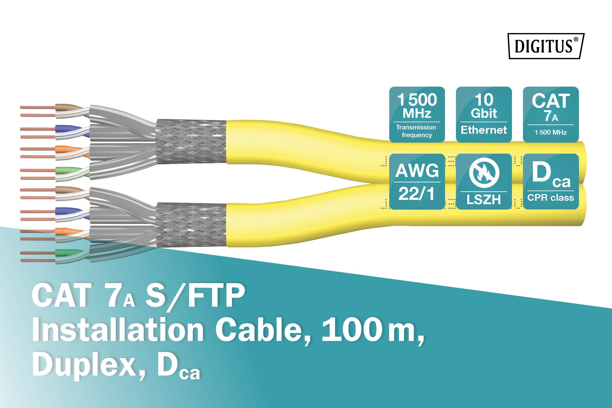 Câble Réseau CAT7 50m DIGITUS - Câble Ethernet Haute Performance | Compatible PoE+ LSZH