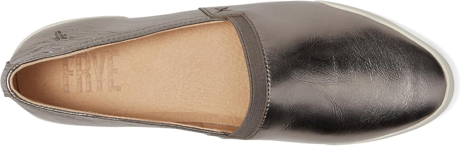 Frye Melanie Slip On Shoes for Women Crafted from Premium Leather with White Rubber Toe Bumpers and Soles, Leather Lining, and Removable Footbeds 1 Outsole 7 Dark Pewter