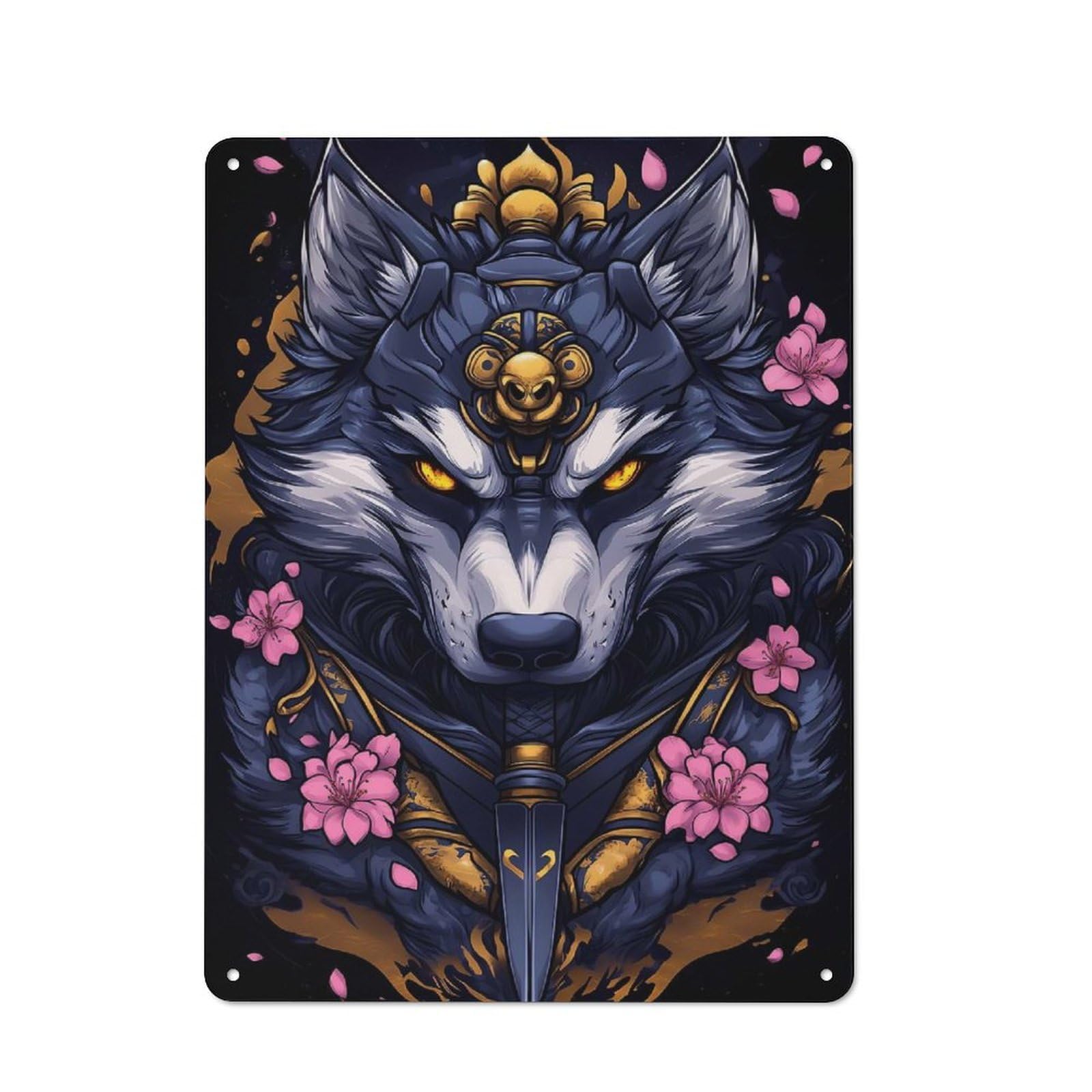 Junmoney Style-3 Alaskan Malamute Dogsamurai Art Classic Metal Wall Decor 40X30cm, Metal Sign For Cafe, Pub, Workshop Or Home Bar, Small Accent For Blank Walls