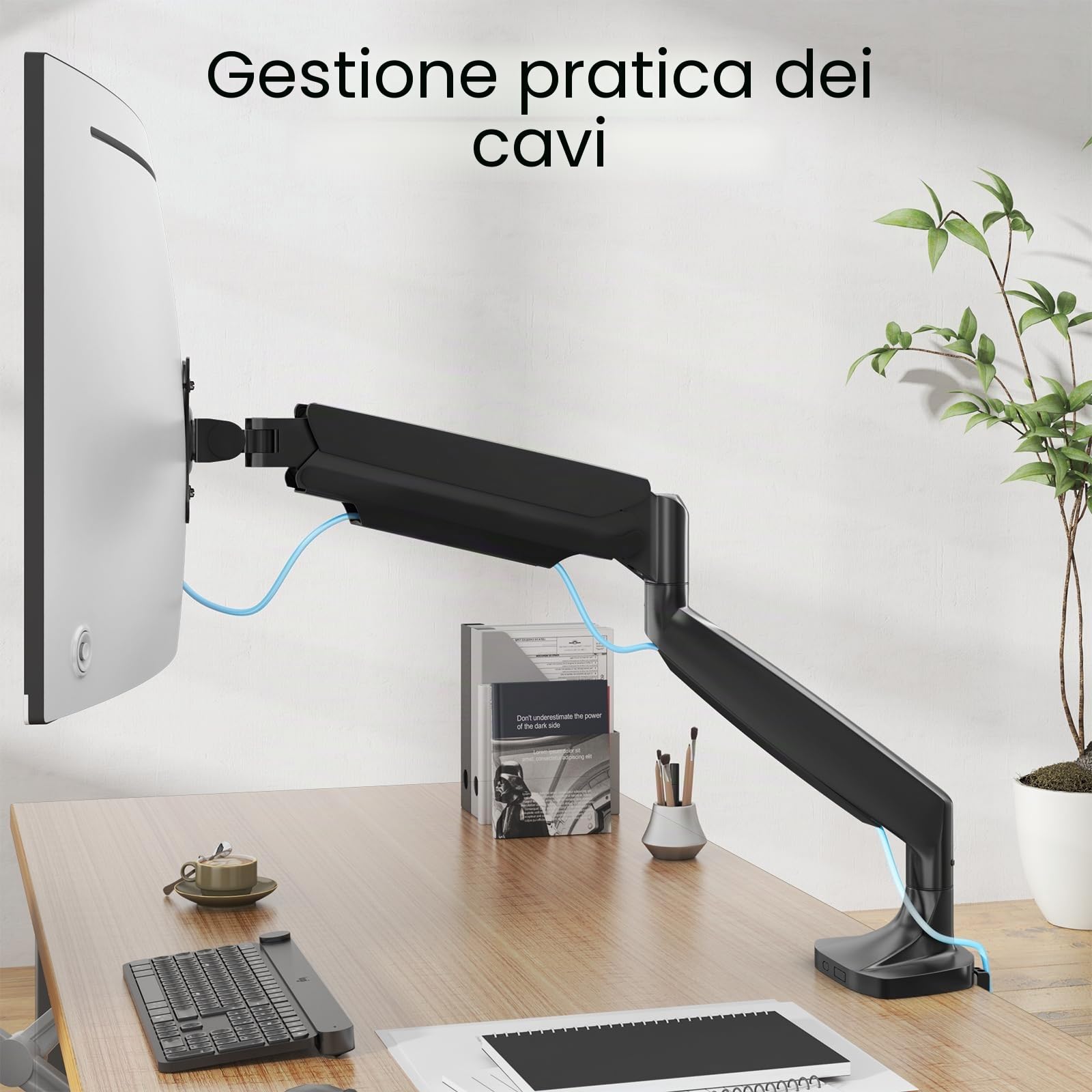 Braccio per monitor pesanti per monitor ultra larghi fino a 45 pollici e 15kg, supporto da scrivania singolo completamente regolabile con morsetto a C e gommino da scrivania, VESA massimo 100x100,nero