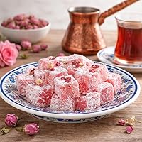 Vista 6 de Hazer Baba - Caramelos turcos con pétalos de rosa, caja de aperitivos gourmet, tradicional, aperitivo vegano, lokum turco, dulces únicos, Loukumi