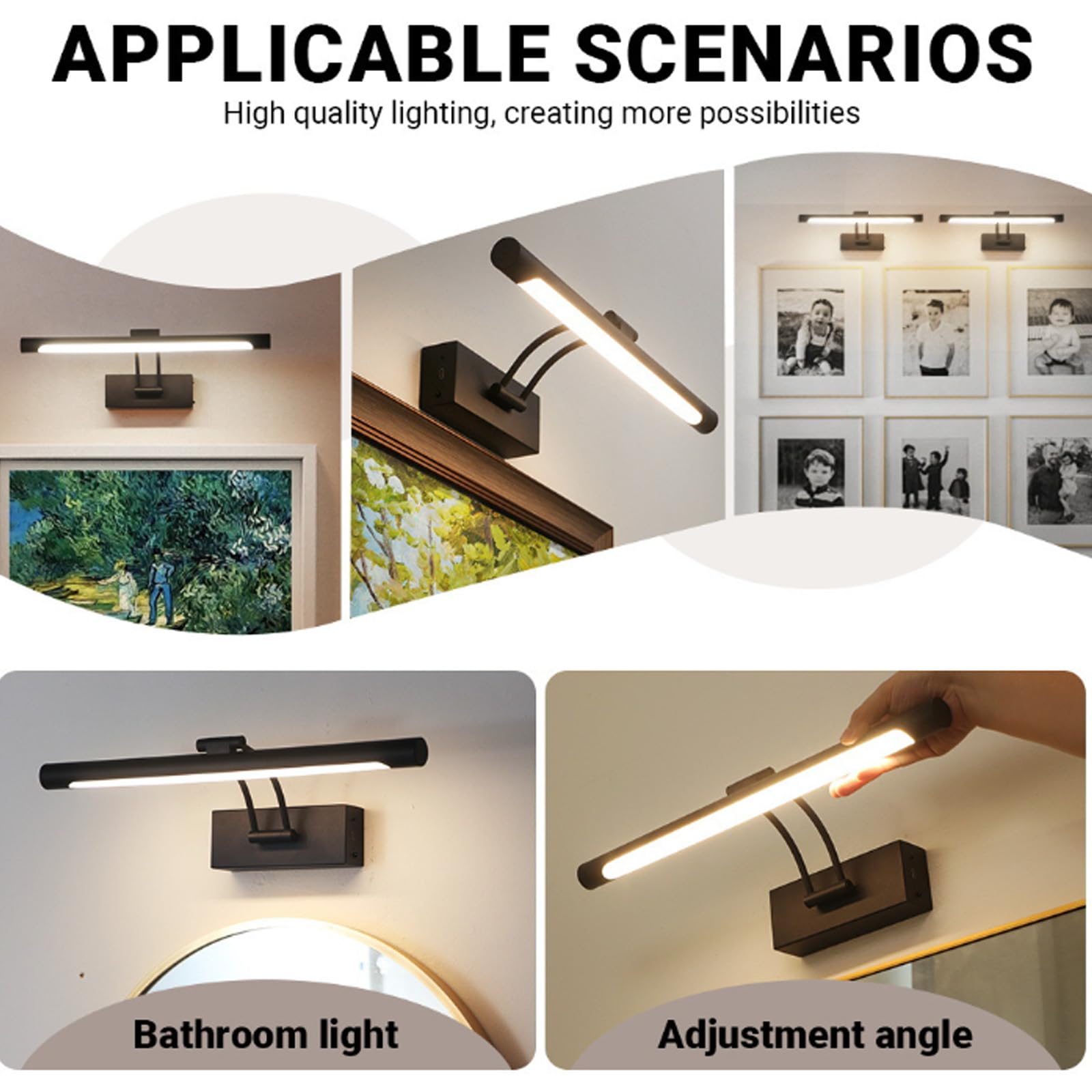 LED Bagno Specchio Lampada da Parete Tattile Controllo Interruttore Luce da Parete Telecomando Dimmerabile Applique da Parete USB Ricaricabile Rotazione per Soggiorno (Oro)