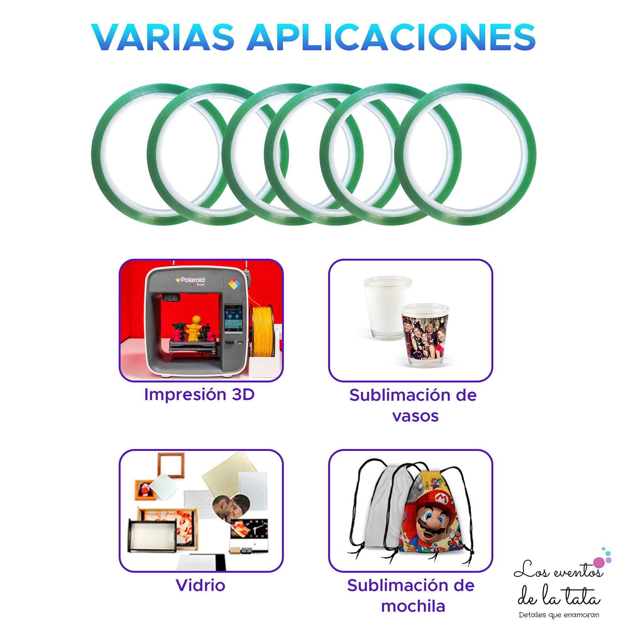 PACK 6 unidades de Cinta Térmica Adhesiva verde especial para sublimar, resistente a altas temperaturas |No Mancha