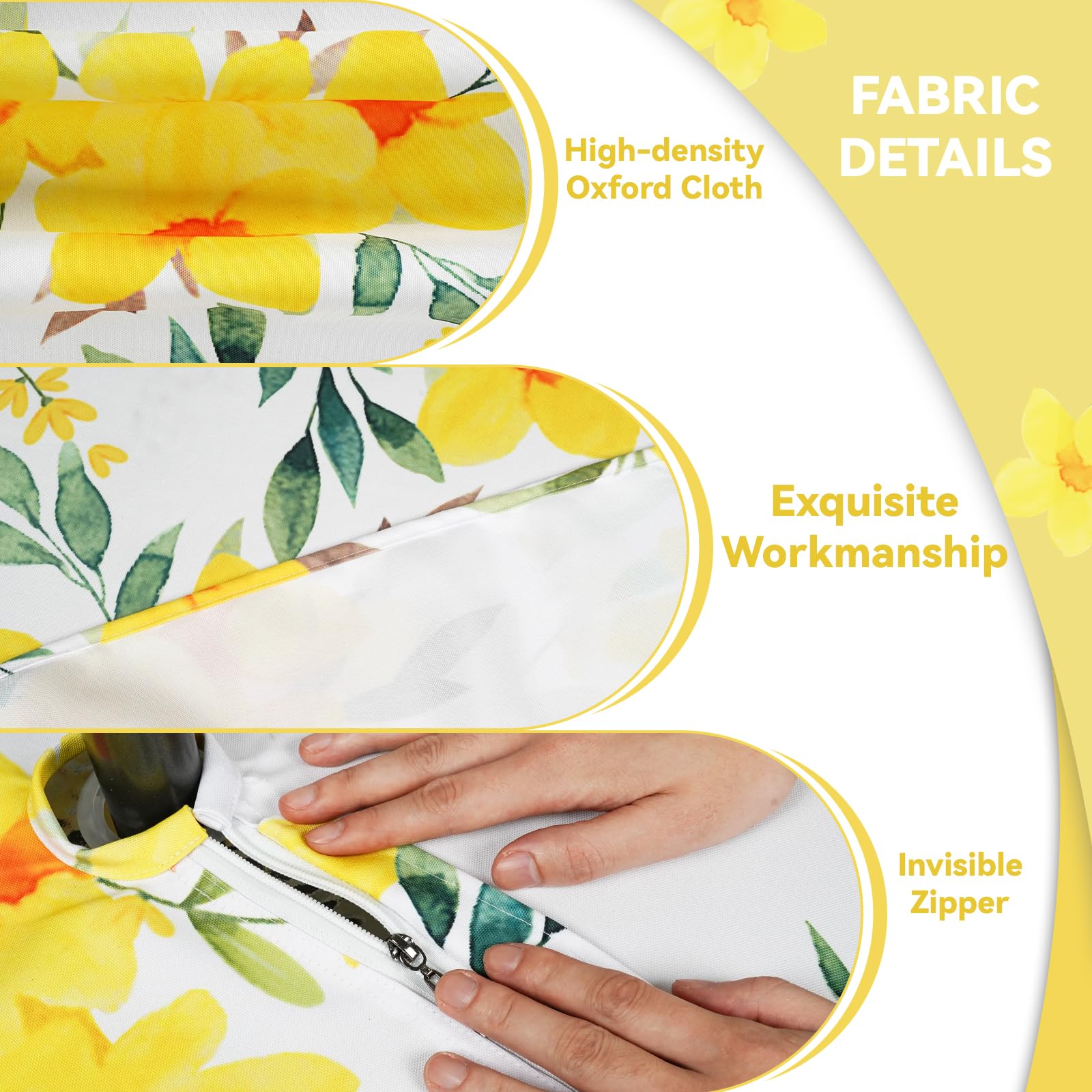 Eternal Beauty 152x213cm Recatngle Yellow Flower Indoor Outdoor Splashproof Tablecloth with Umbrella Hole and Zipper for Patio Garden Party and BBQ (60"x84") - Image 4