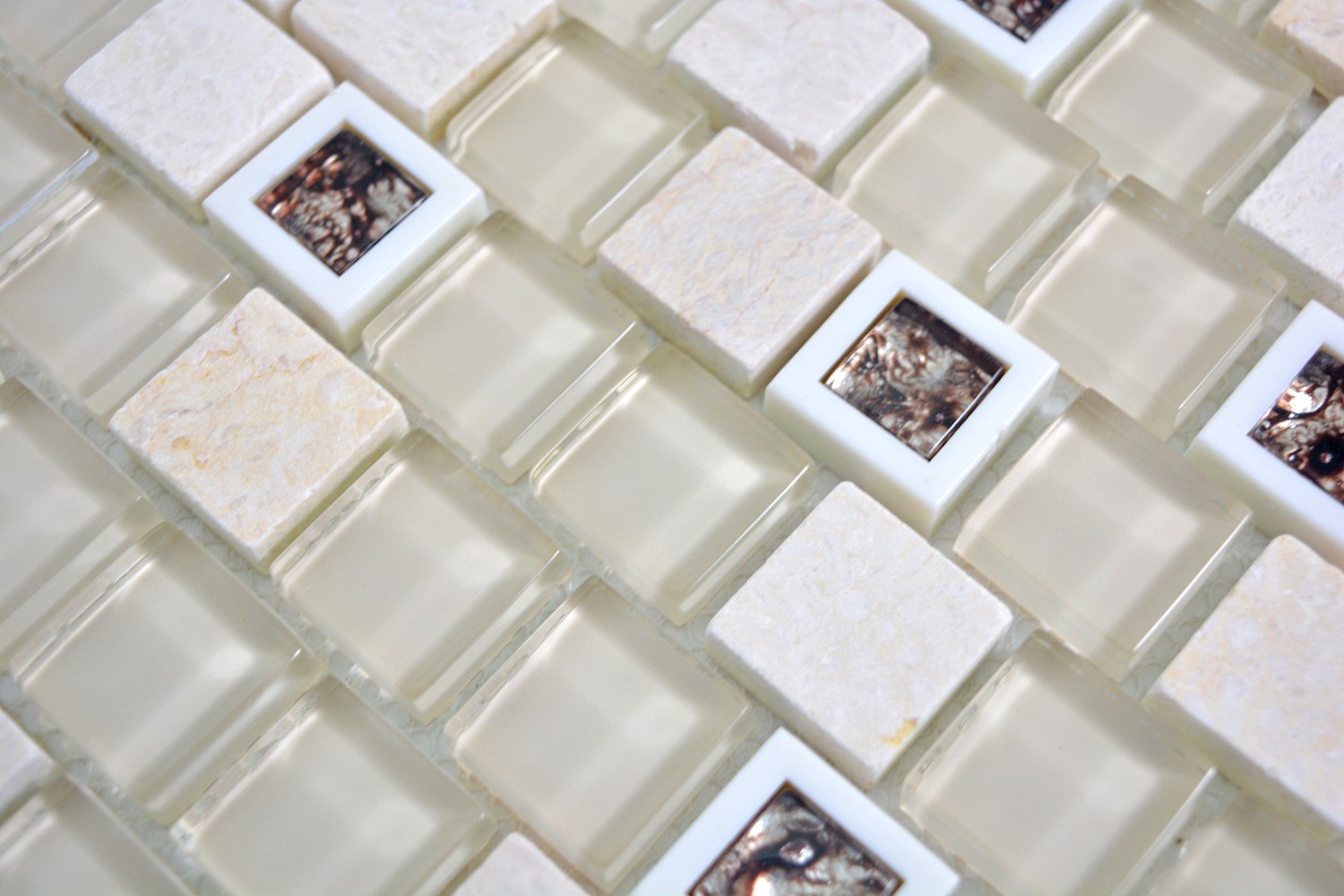 Carreaux Mosaïque Translucide En Céramique Beige – Pâte De Verre Cristal, Format Rectangulaire