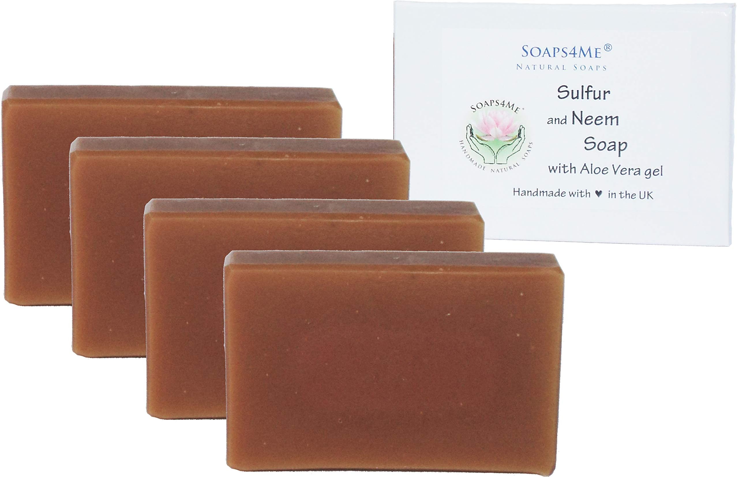 Sulphur and Neem Handmade Natural Soap set of 4 for the price of 3 | with Aloe Vera gel, Neem and Eucalyptus Essential Oils