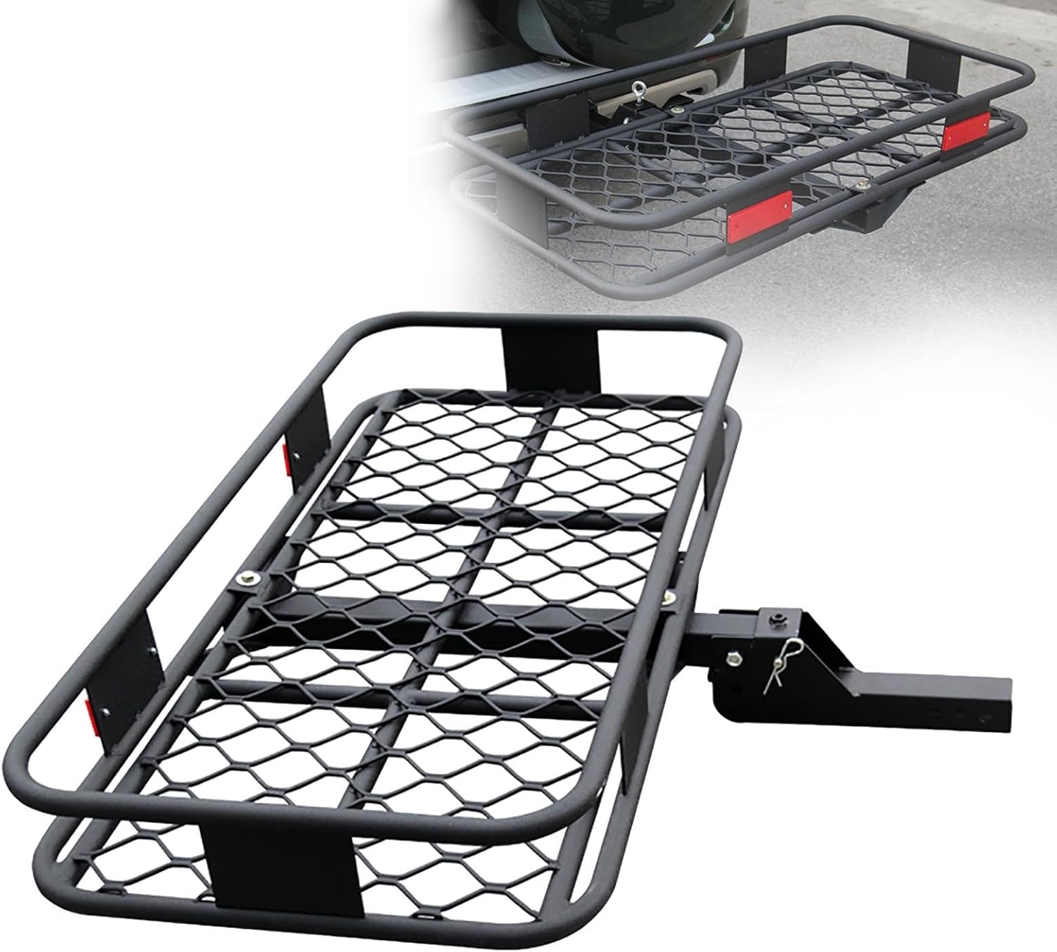 Hitch Mount Cargo Carrier Basket Folding Hitch Cargo Carrier Aluminum Alloy Luggage Rack with Reflective Taillights for SUV Car Truck Van