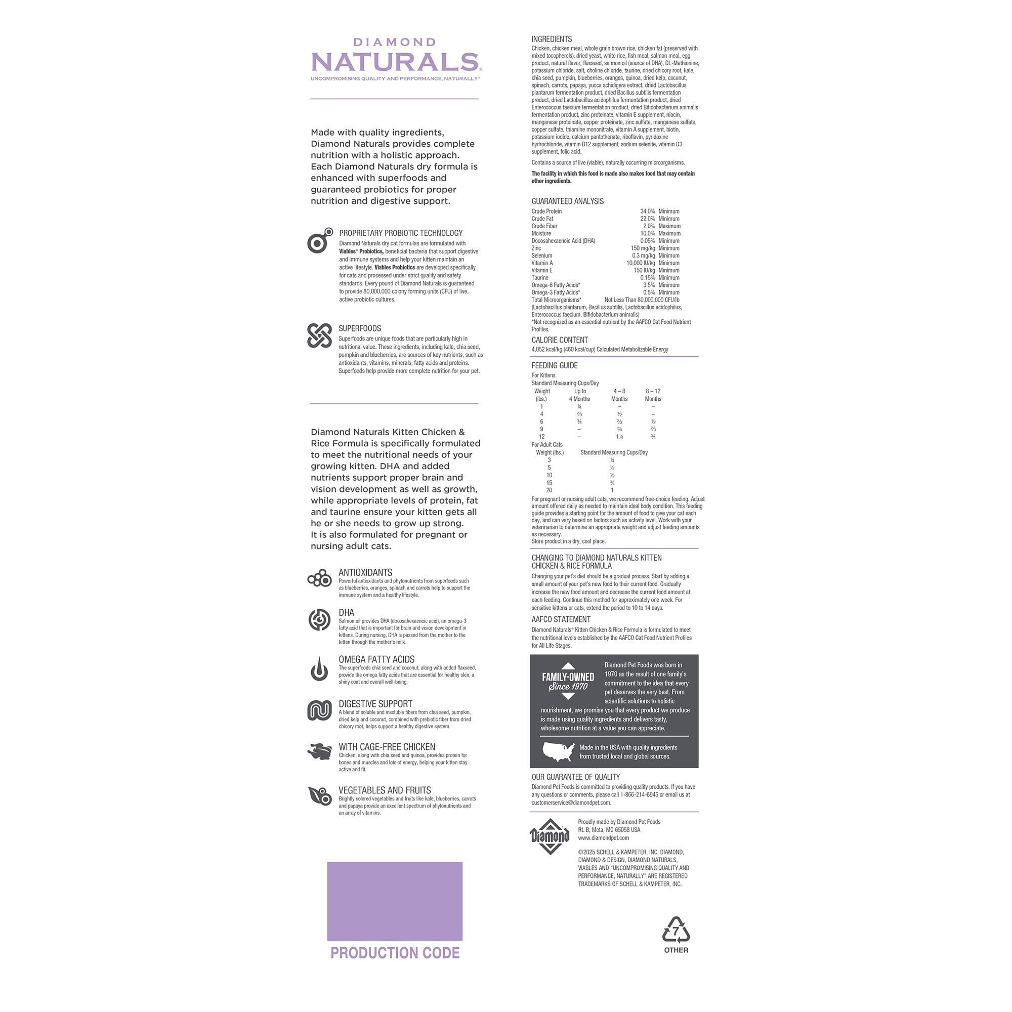 Diamond Naturals Alimento para gatos con fórmula para gatitos, 3 kg, alimento seco con alto contenido de proteínas para gatos con pollo y arroz, nutrición completa y equilibrada, ingredientes