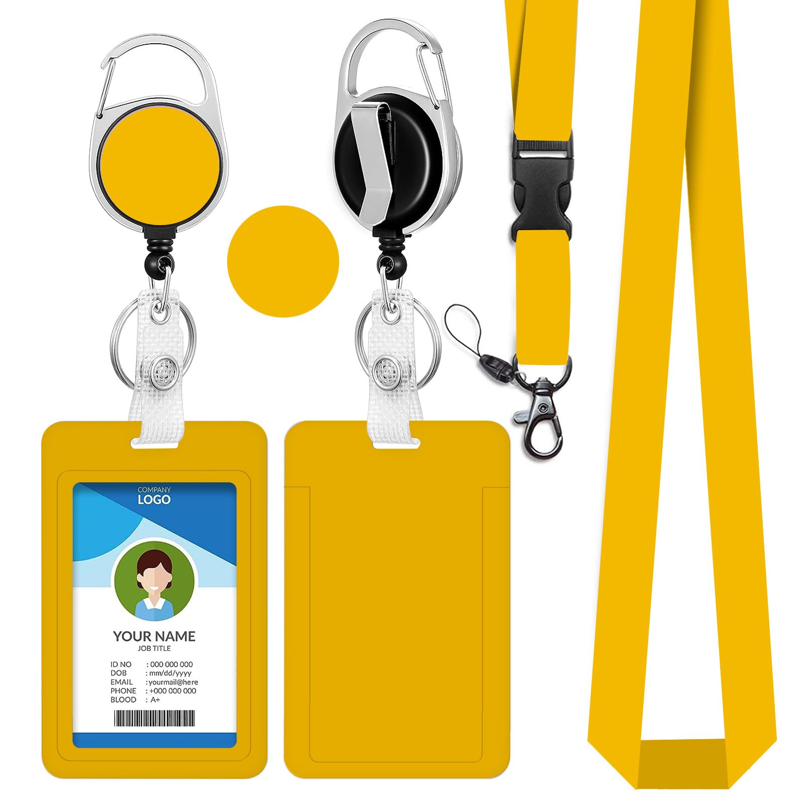 bolimoss Orange Lanyard and Card Holder, Cute Teacher Breakaway Lanyard for Keys & Keychain with Retractable Badge Reel Holder for Women Nurse Teacher Student