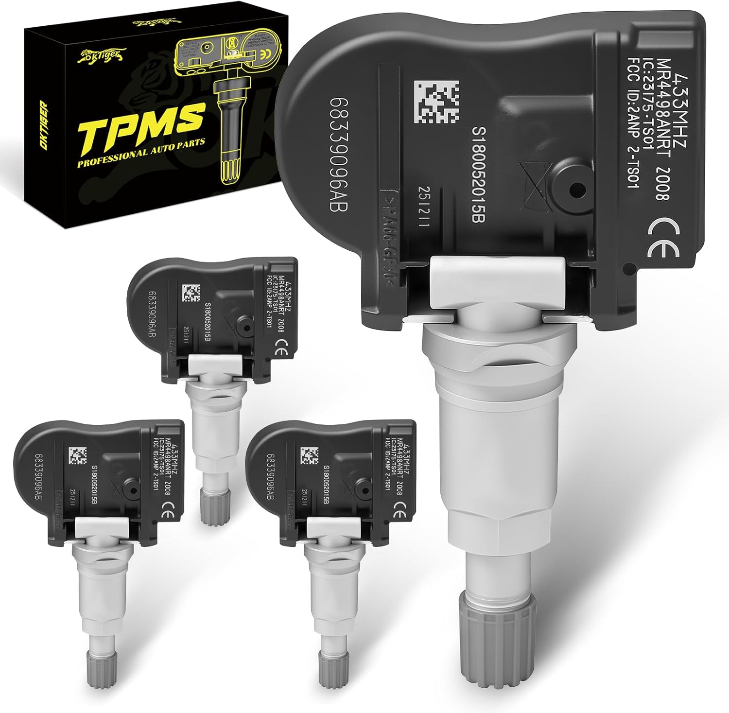 Oktiger TPMS Sensor Pre-Programmed Fit for Jeep Gladiator 2021-2024, Grand Cherokee 2021-2024, Wrangler 2021-2024, Grand Wagoneer, for Maserati, Tire Pressure Sensor 433MHz OE#68339096AB, 68339096AA