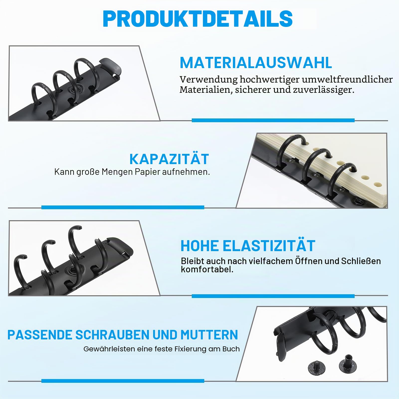 PATIKIL A5 6-Loch Ringbuchmechanismen, 3er-Set Ringbuchrücken-Ersatz für Ringbuchplaner, Schwarz