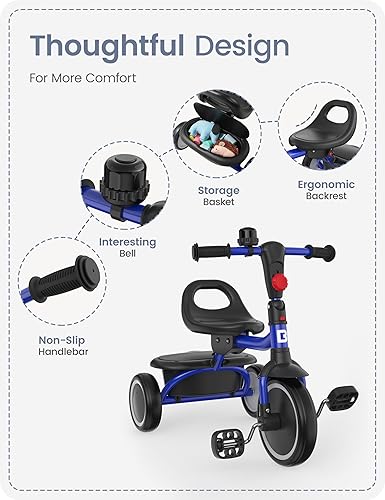 Miniatura 6 de besrey Triciclo para niños pequeños con campana, triciclo para niños de 18 meses a 5 años, triciclo para niños, bicicleta para niños de 1.5 a 5
