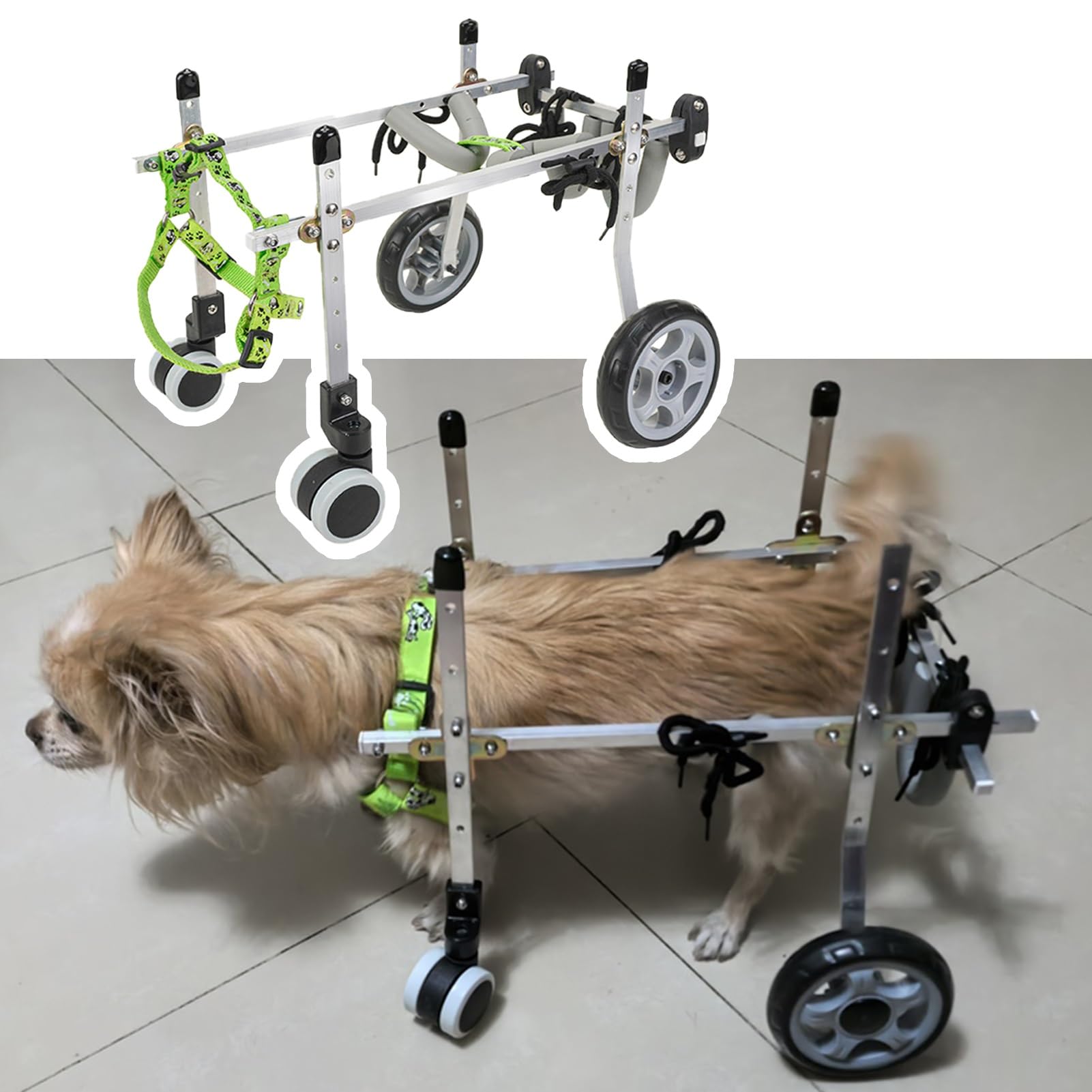 Silla de ruedas ajustable de 4 ruedas para perros con soporte trasero