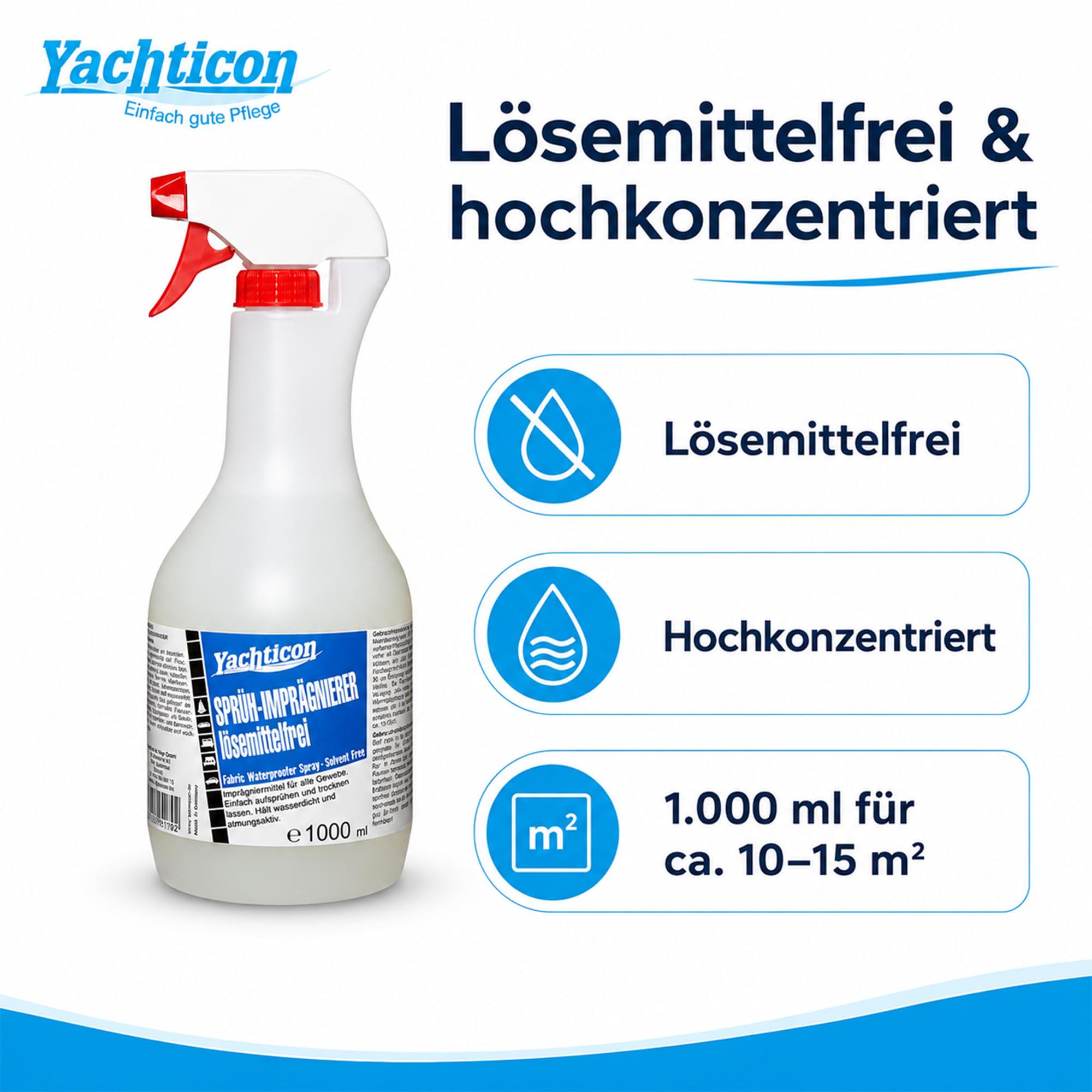 YACHTICON Sprüh-Imprägnierer lösemittelfrei 1000 ml - Schutz vor Wasser, Flecken und Schimmel für Synthetik- und Naturmaterialien