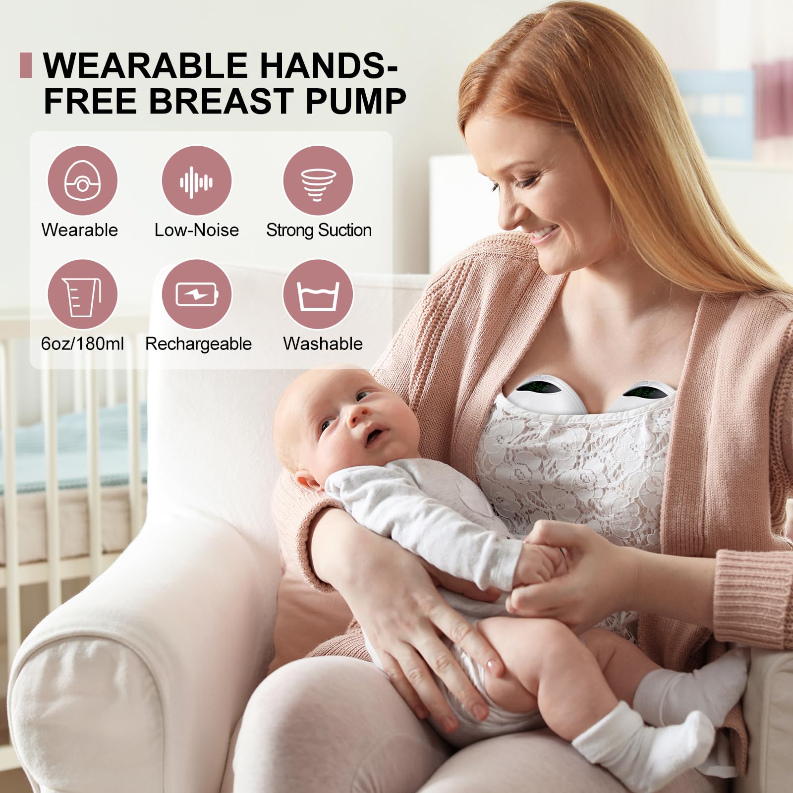 Lulia Tiralatte Elettrico Indossabile, 4 Modalità e 9 Livelli, Indolore, Forte Aspirazione, Basso Rumore, senza BPA, con Flange 17/19/21/24MM (Bianco, 2 Pezzi)