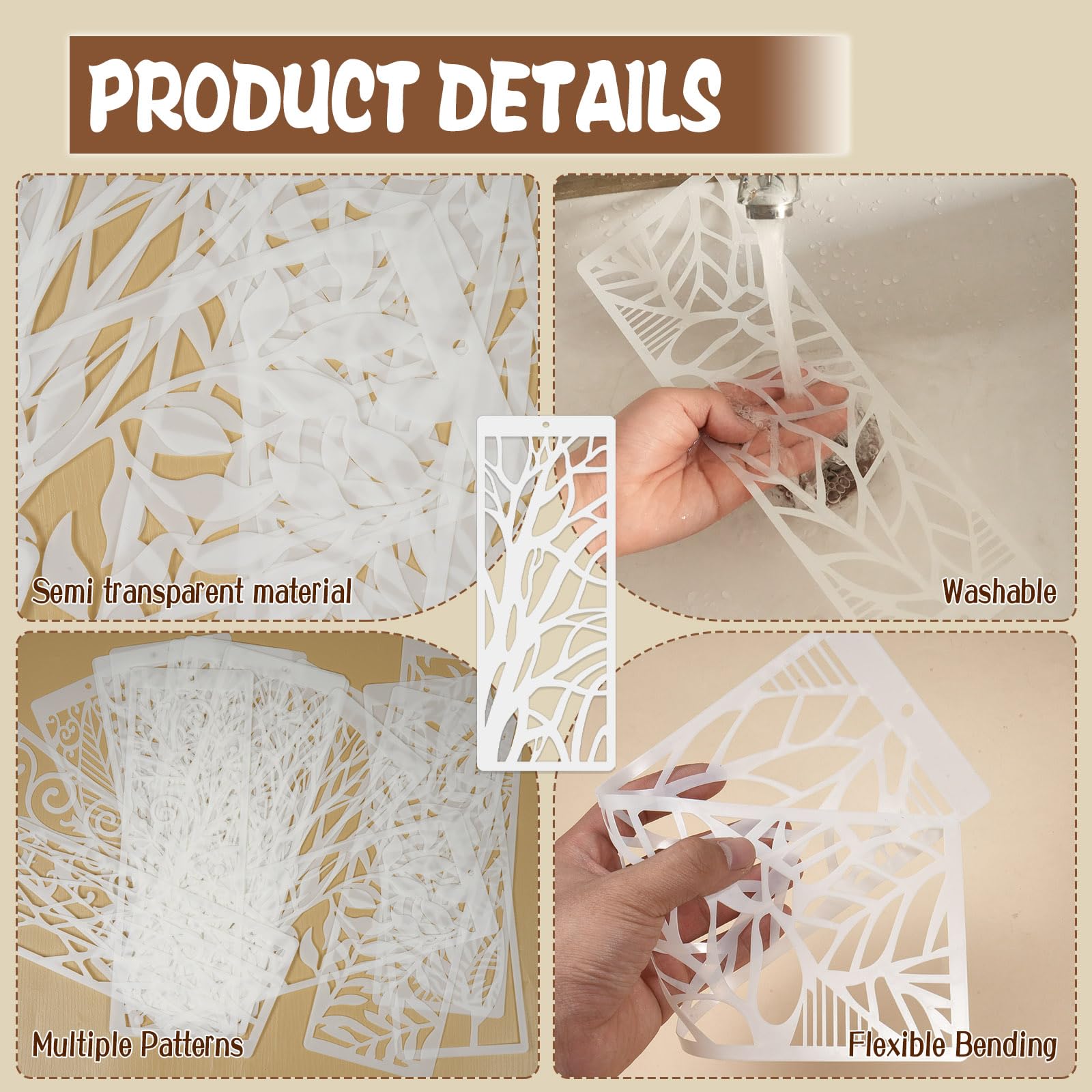 18 plantillas para manualidades, 10 x 30 cm, plantillas de plástico reutilizables para decoración de pasteles de árbol, para hornear, muebles de pared de madera, lienzo, álbumes de recortes