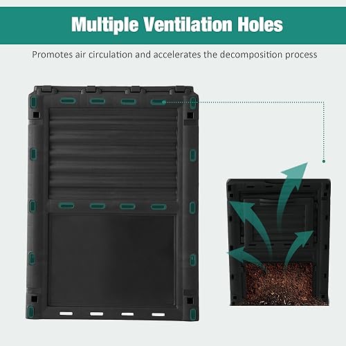 Miniatura 4 de TRY & DO Contenedor de compostaje para exteriores  Contenedor grande de compostador de jardín de 80 galones (300 litros) con orificios de