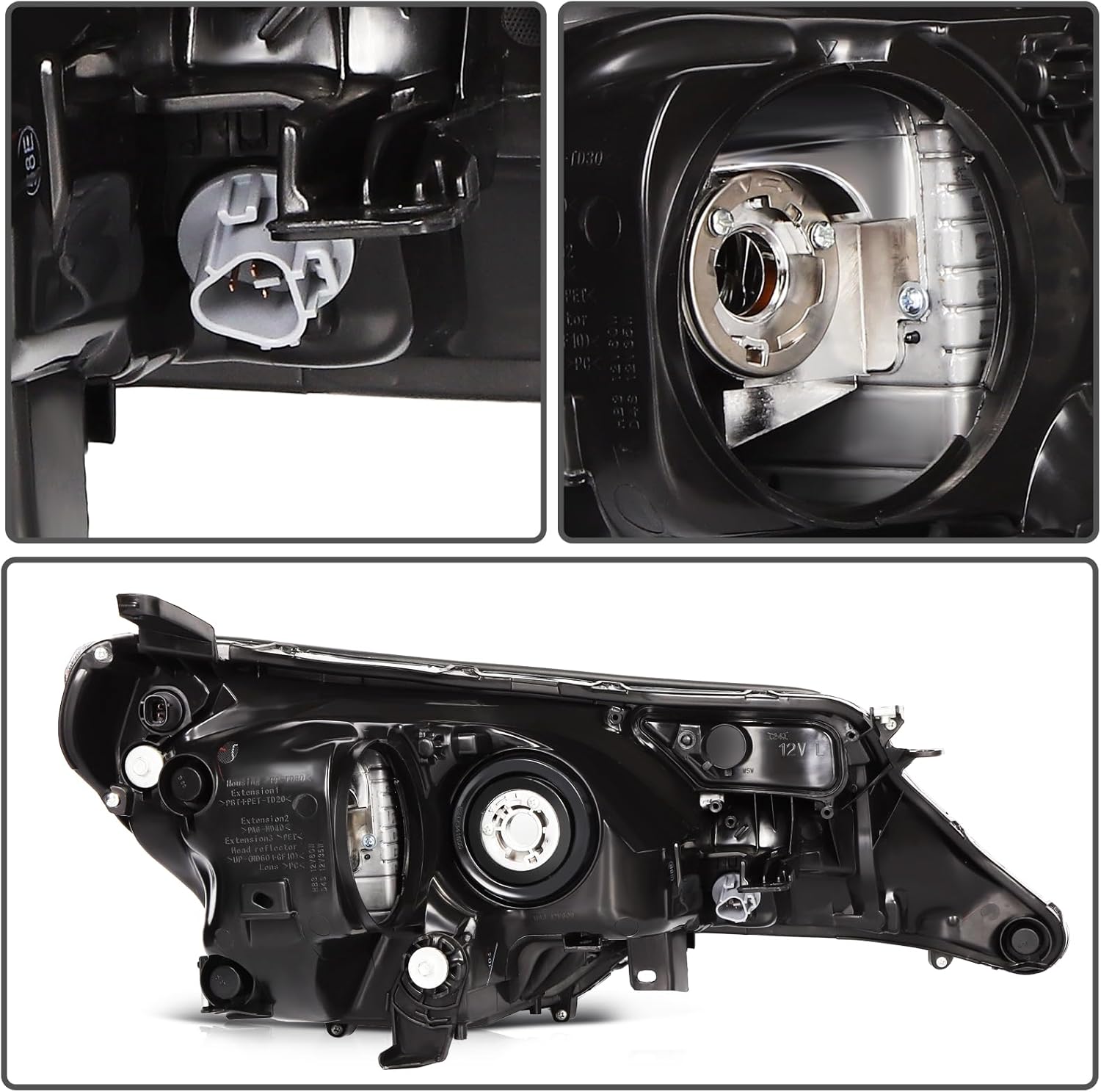 Driver and Passenger Side Headlight Assembly fit for 2013 2014 2015 For Toyota RAV4 Clear Lens Black Housing Headlights Assembly Pair Replacement 81170-OR042 81130-OR042