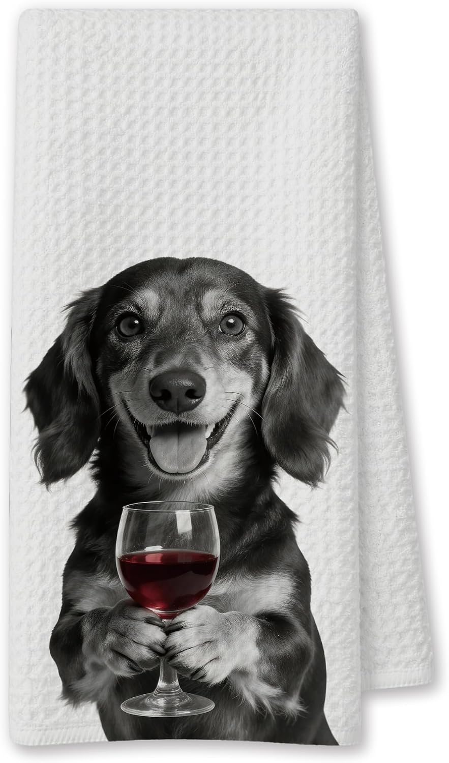 Funny Dachshund Decor Kitchen Towels 16x24 Inch, Weiner Dog Gifts for Women Men, Dachshund Lovers Gifts, Wine Lover Gift Dish Hand Bar Towels for Bathroom Kitchen Bar Cart Decor