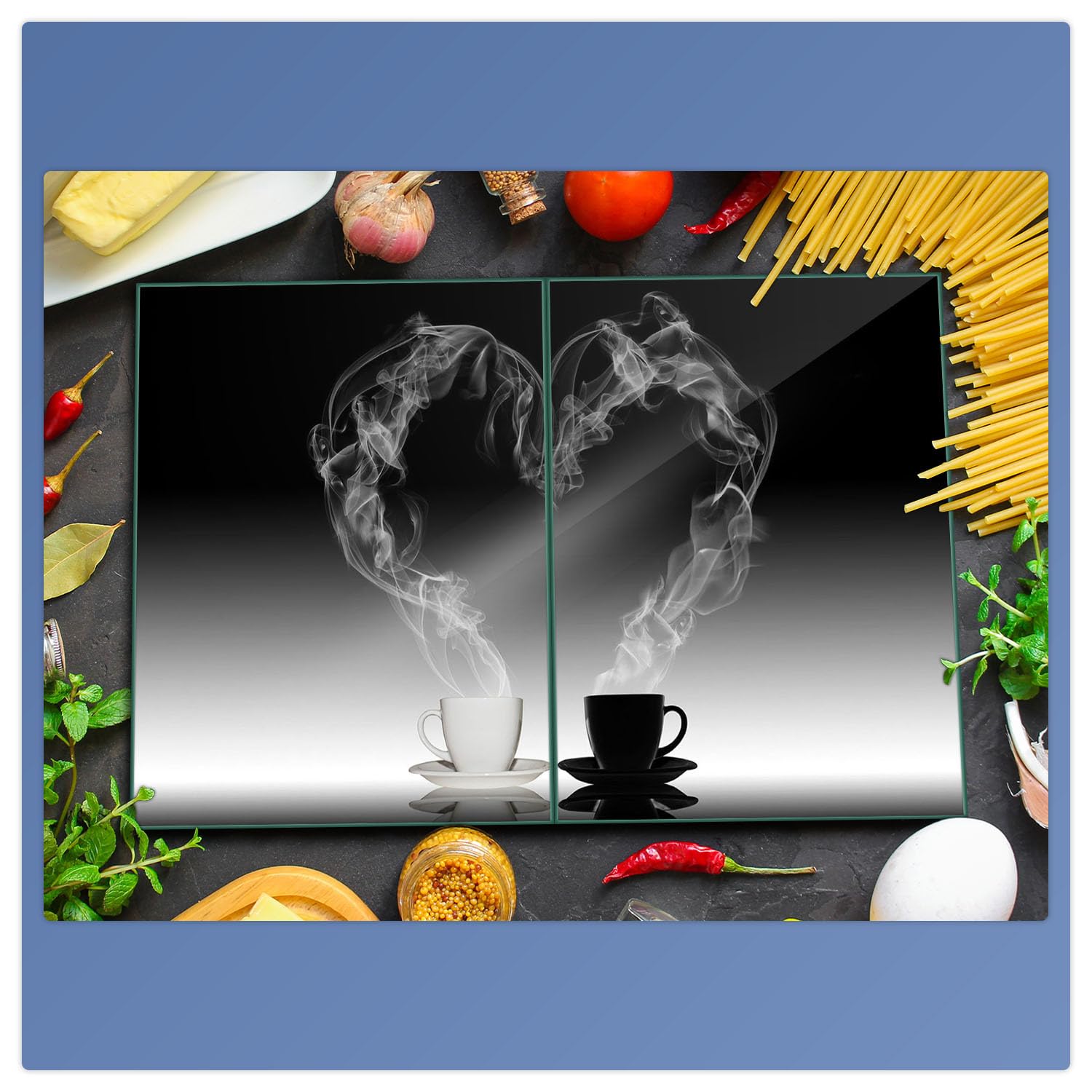 Herdabdeckplatte Abdeckung Ceranfeld Abdeckplatte Schneidebrett 2-Teilig 80x52 Herz Kaffee Schwarz Spritzschutz Glasplatte Ceranfeldabdeckung Herdschutz Sicherheitsglas Glasschneidebrett 2x40x52