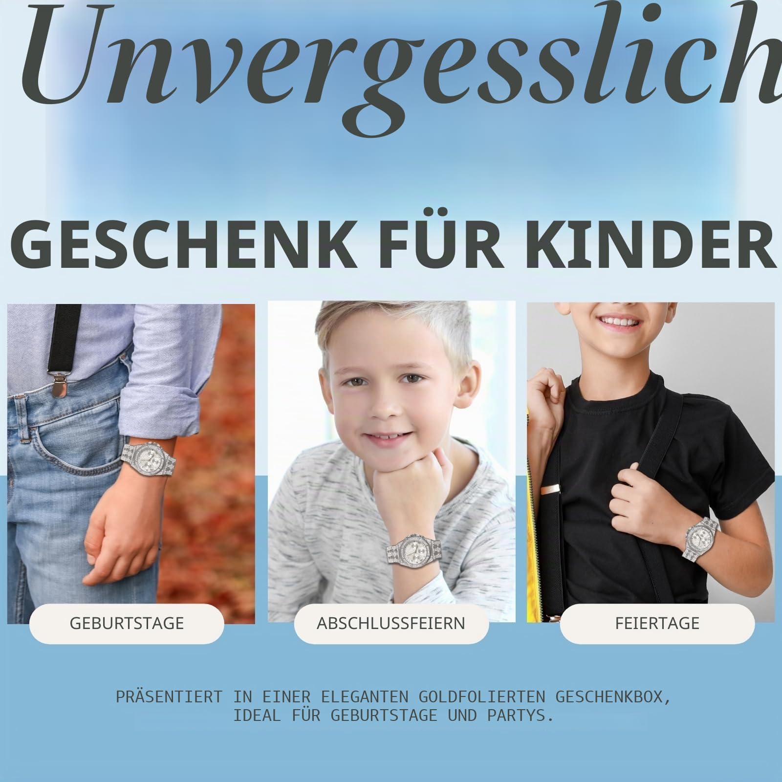 Halukakah Diamanten Gold Uhr für Jungen,Teenager - 18K Echtgold/Platin Platiniert,40mm Achteckiges Zifferblatt mit Römischen Zahlen - 20cm Länge -Optional mit Cuban Gliederkette,mit Anpassungswerkzeug