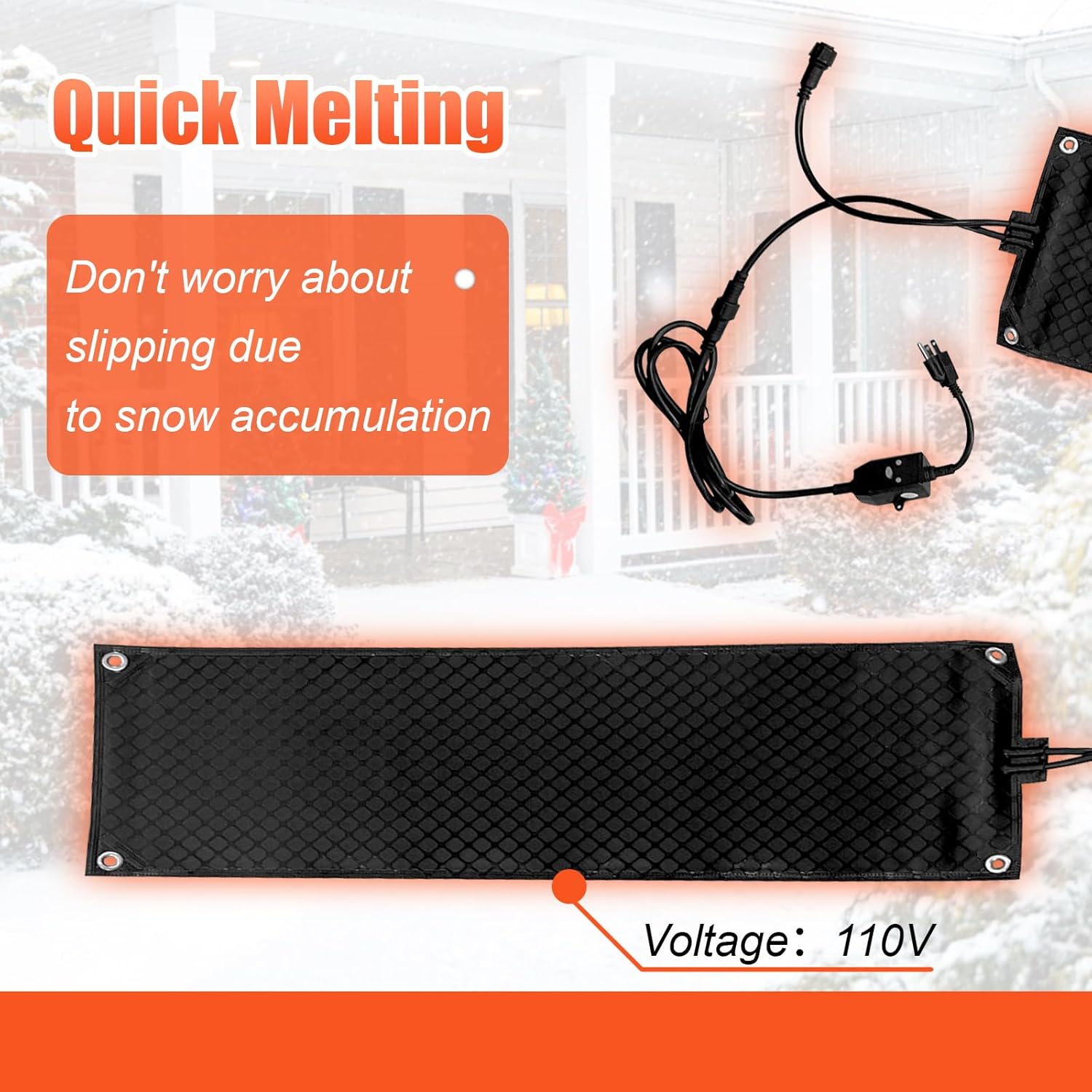 10 x 48 in Heated Snow Melting Mats Outdoor 110V No-Slip Rubber Heated Snow and Ice Melting Mats for Sidewalks Walkways Driveway Stairs Steps and Doorways for Winter Outdoor Snow Removal 3 Pcs