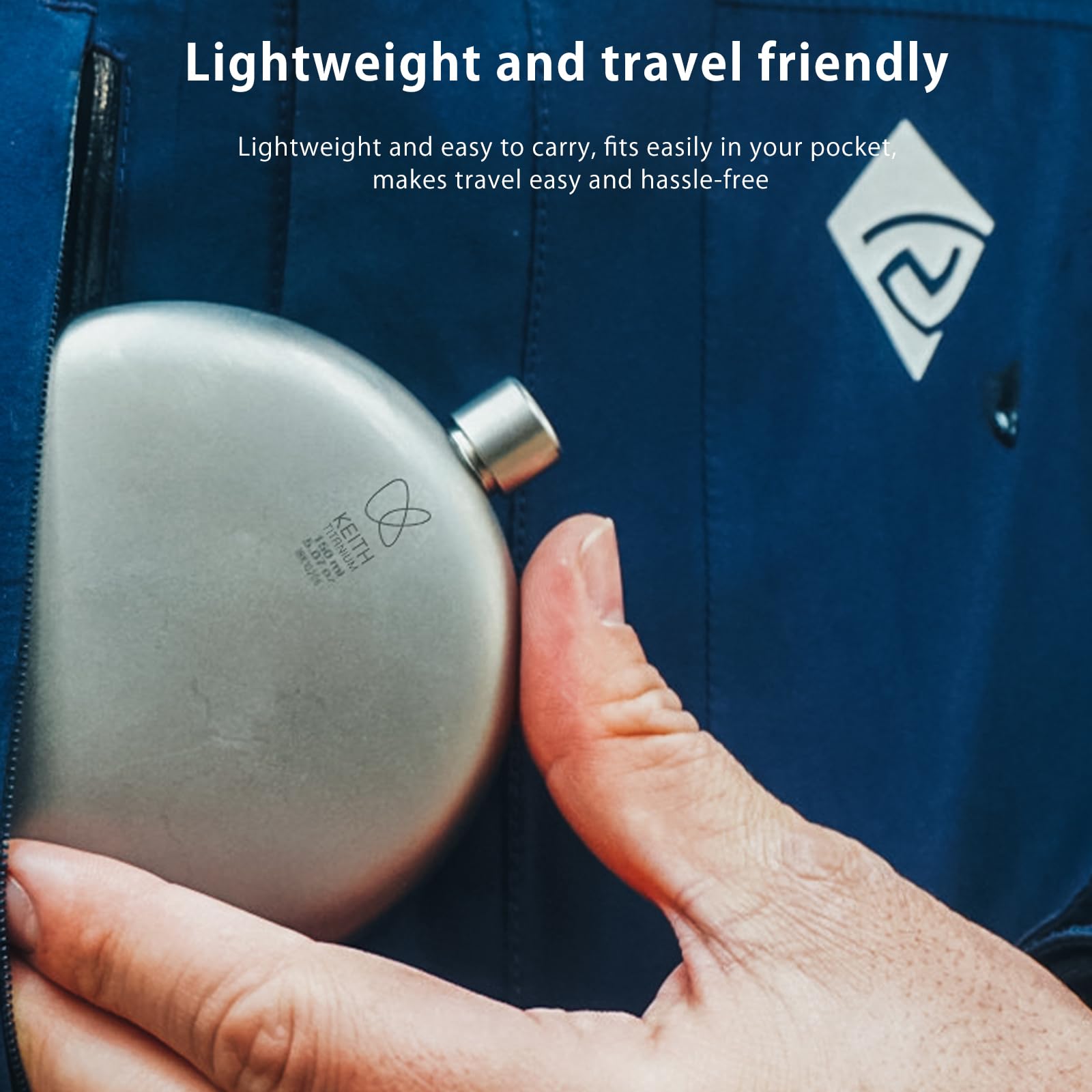 KEITH Ti9302 Titanium Hip Flask Portable Small Water Bottle for Whiskey, Liquor and Alcohol with Funnel Camping Equipment 5oz